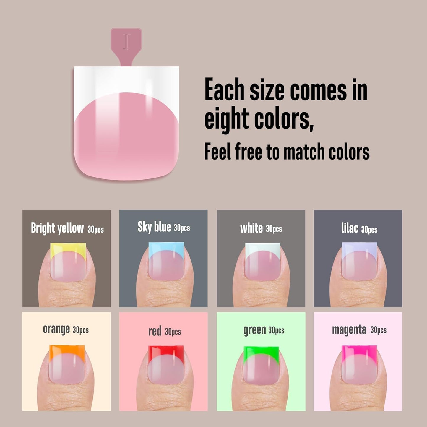 Sharp Square Toe Nail French Tips Mixed Color For Summer