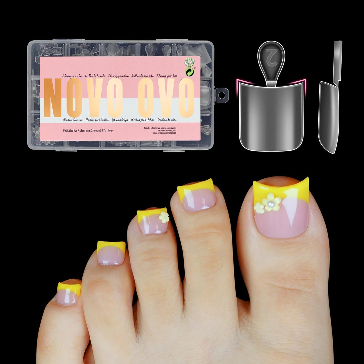 Halloween Short Sharp Square Toe Nail Tips with Moon Curve