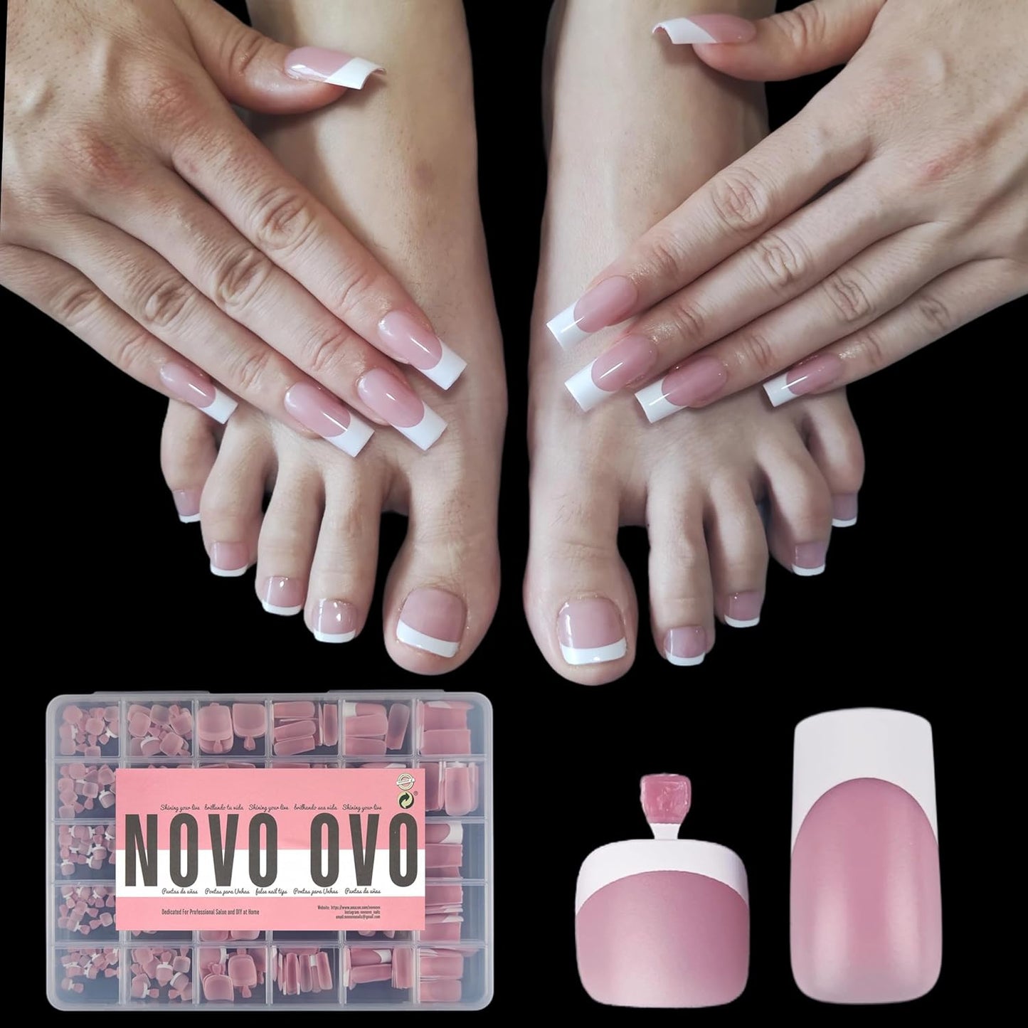 French Tip Nail Tips Set Berry Pink Hand And Foot