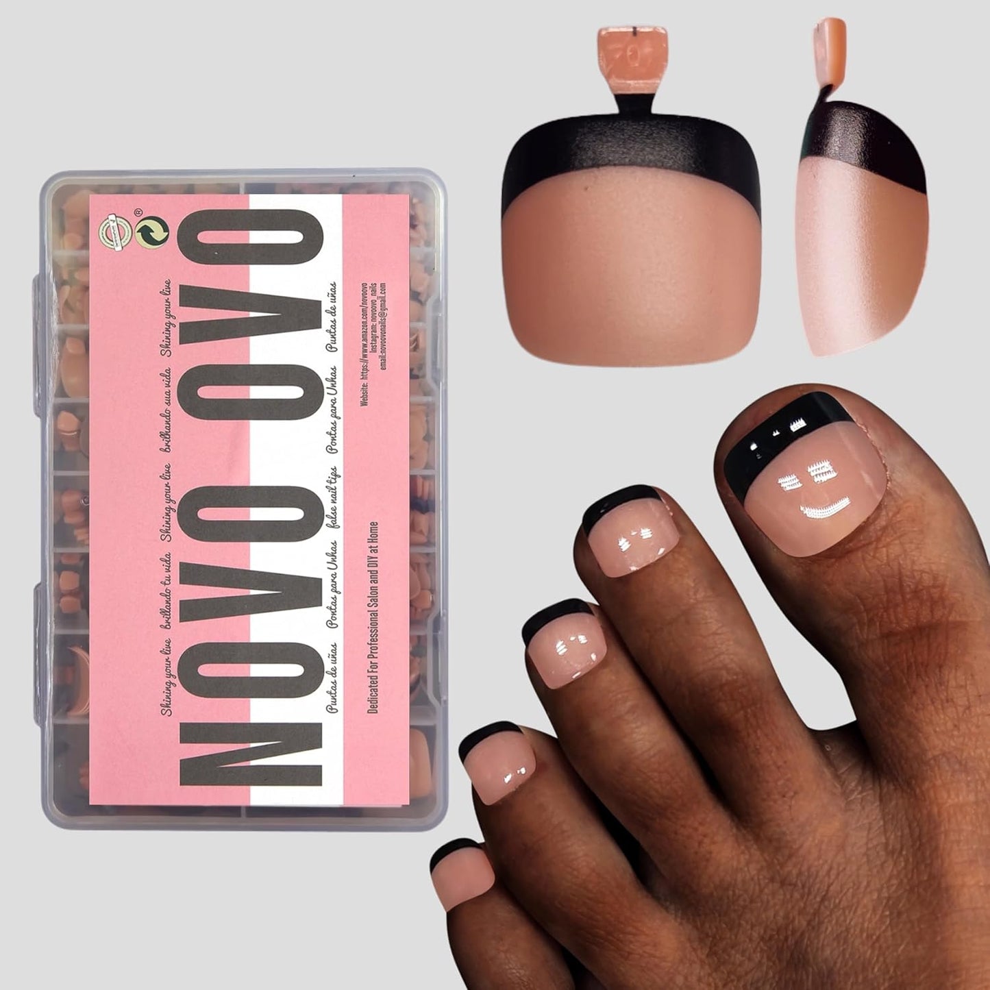 Halloween Black French Tip Toenails Orange Pink