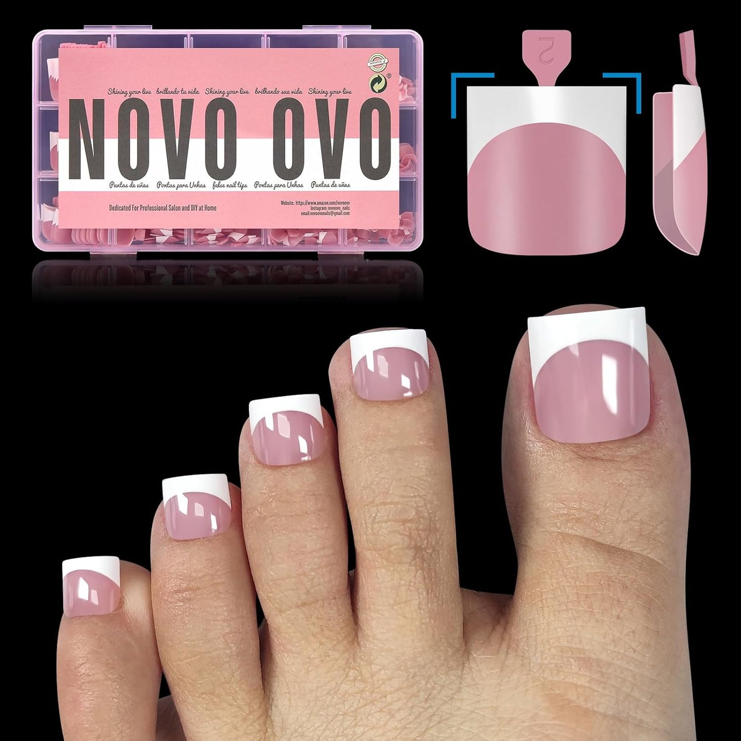 Sharp Square French Tip Toe Nail Tips Berry Pink