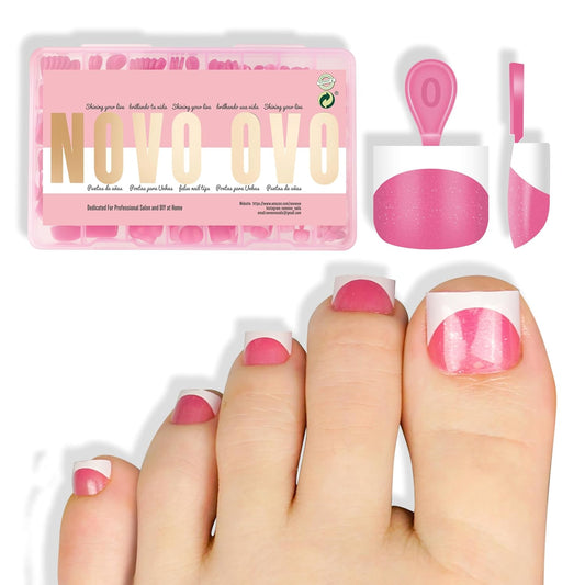 Extra Short Sharp Square Toe Nail Tips White French Tip Rose Pink