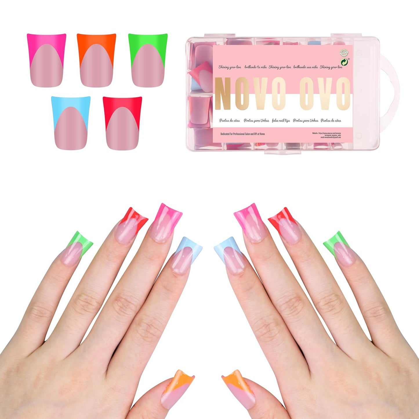 Short French Tip Duck Nail Tips Mix Color 12 Sizes 240 Pcs
