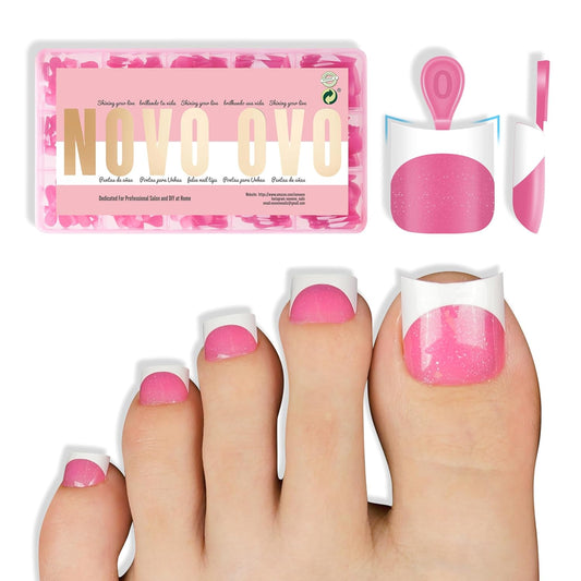 Halloween Short Sharp Square Toe Nail Tips With Moon Curve White French Tip Rose Pink