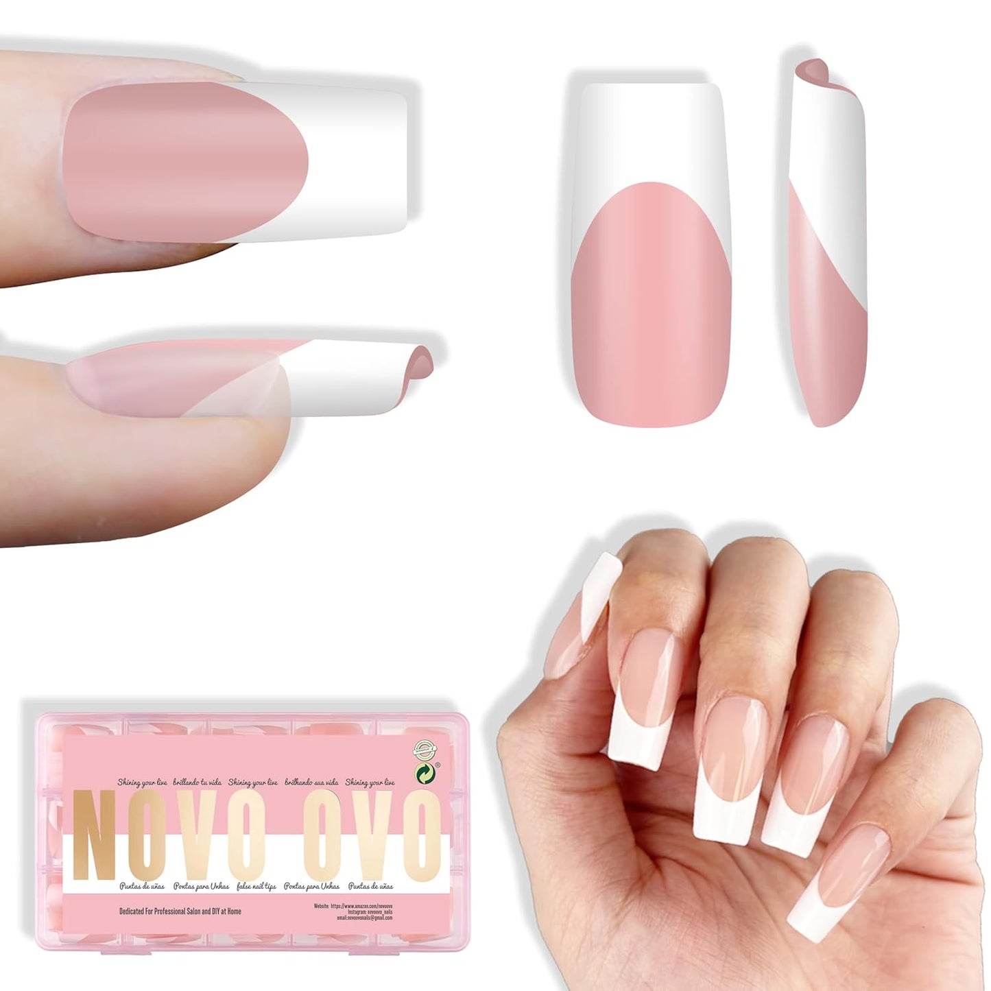 Square Medium White French Tip Baby Pink