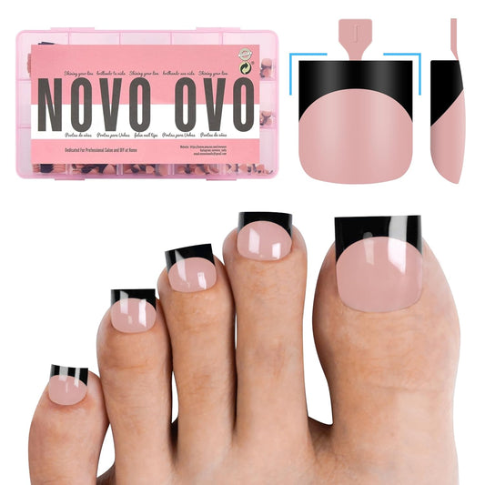 Halloween Black Sharp Square Toe Nail Black French Tips Baby Pink