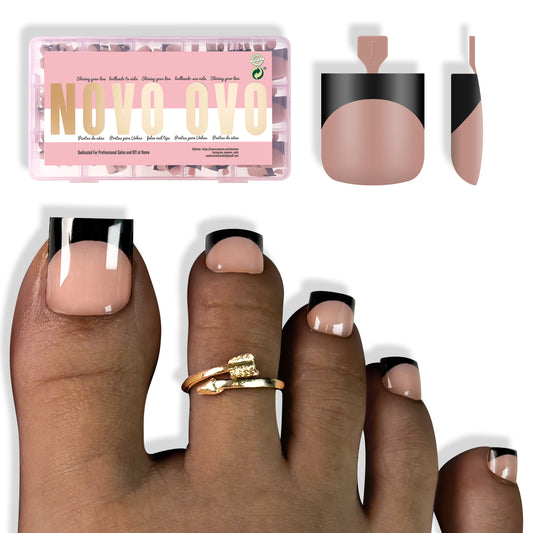 Sharp Square Toe Nail Tips Black French Tip Brown Pink