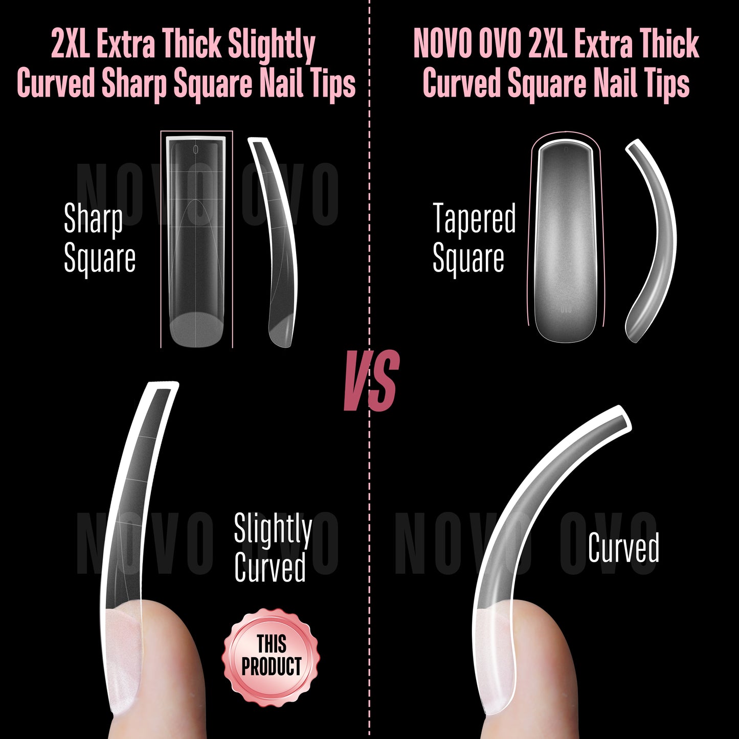 XXL Sharp Square Slightly Curved Nail Tips