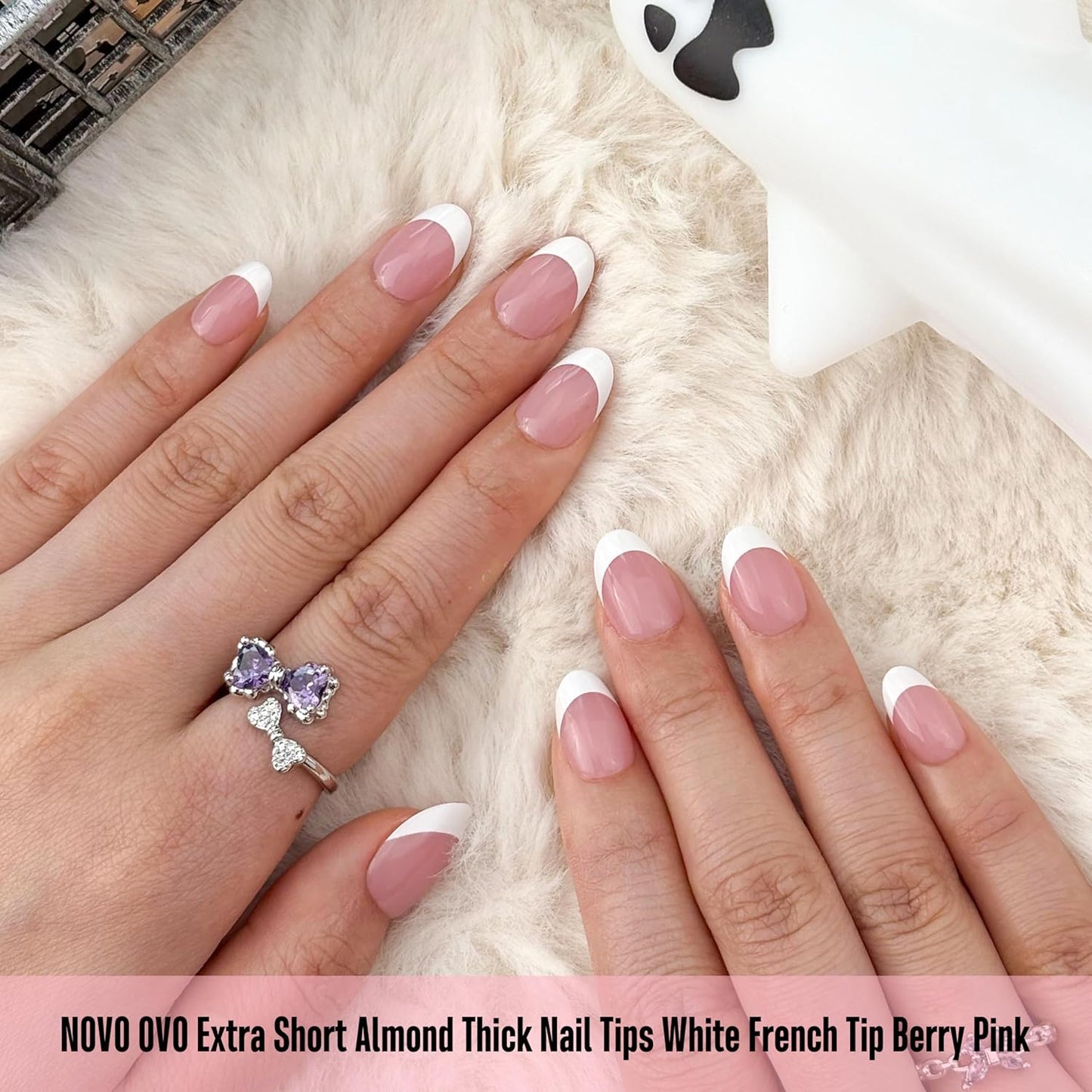Almond Extra Short White French Tip Berry Pink