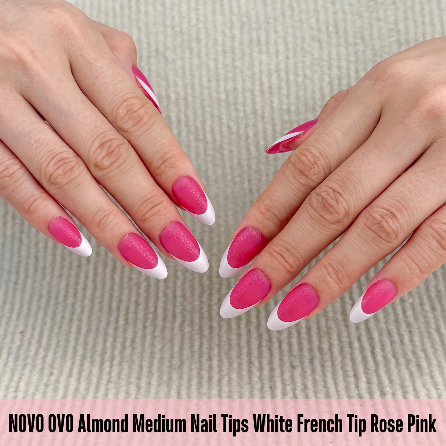 Medium Almond White French Tip ROSE PINK