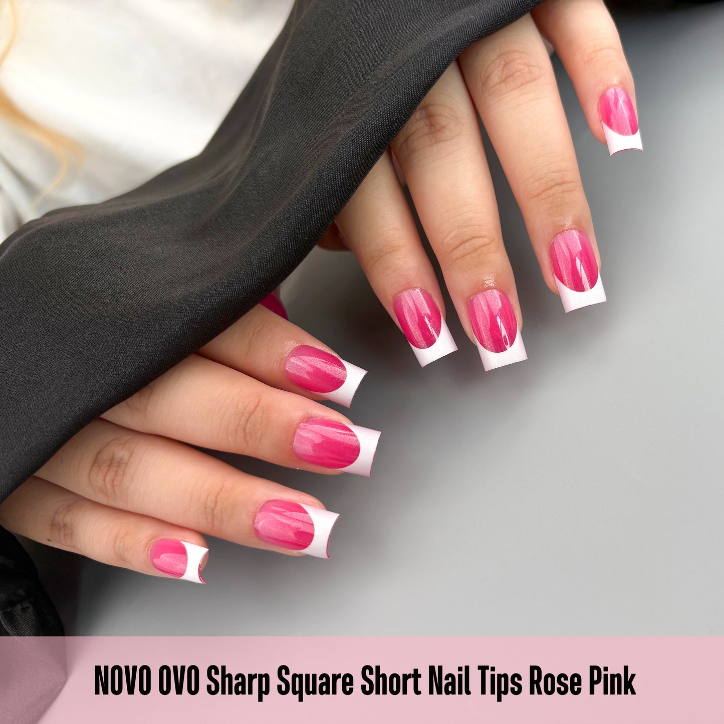 Short Sharp Square Nail Tips White French Tip Rose Pink