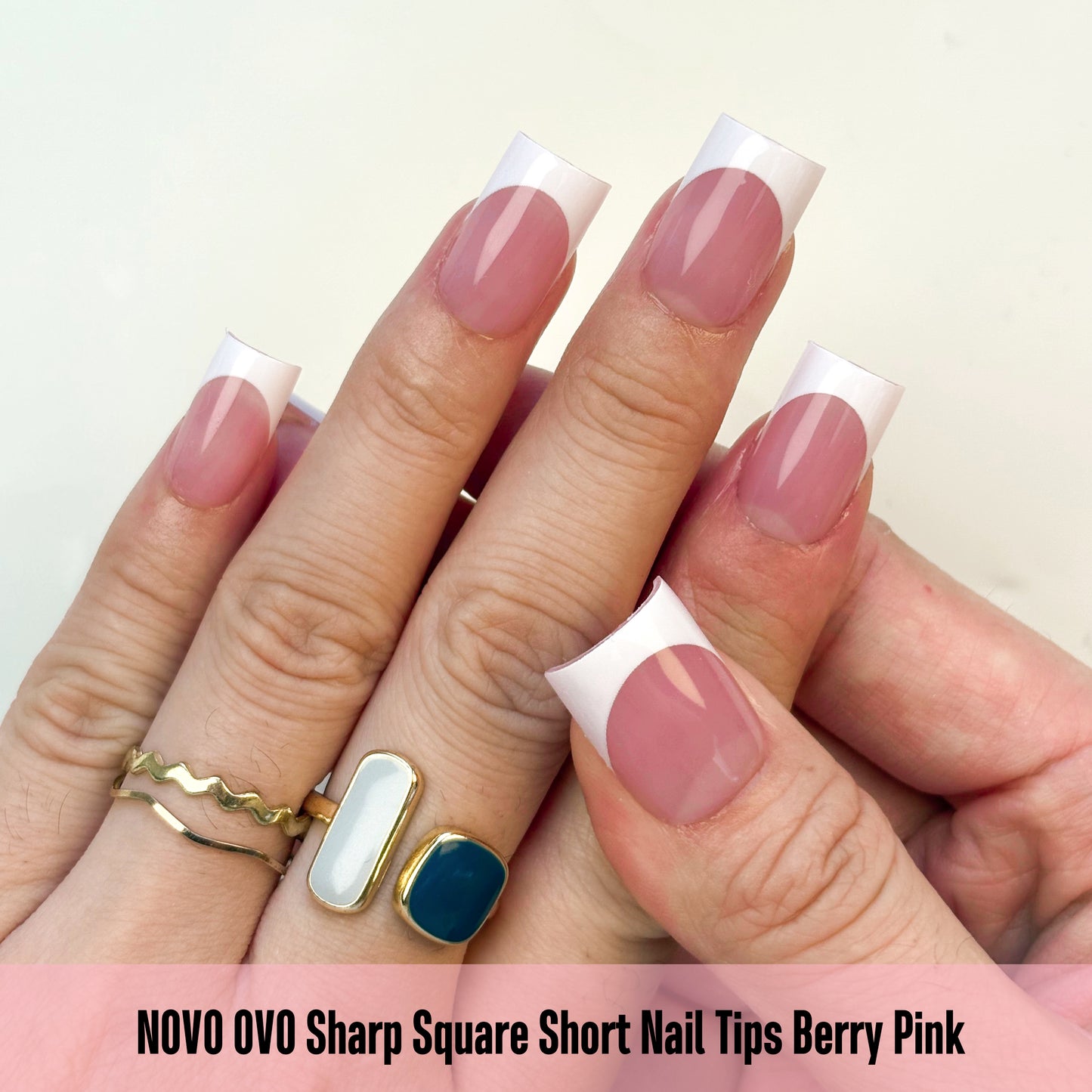 Short Sharp Square Nail Tips White French Tip BERRY PINK