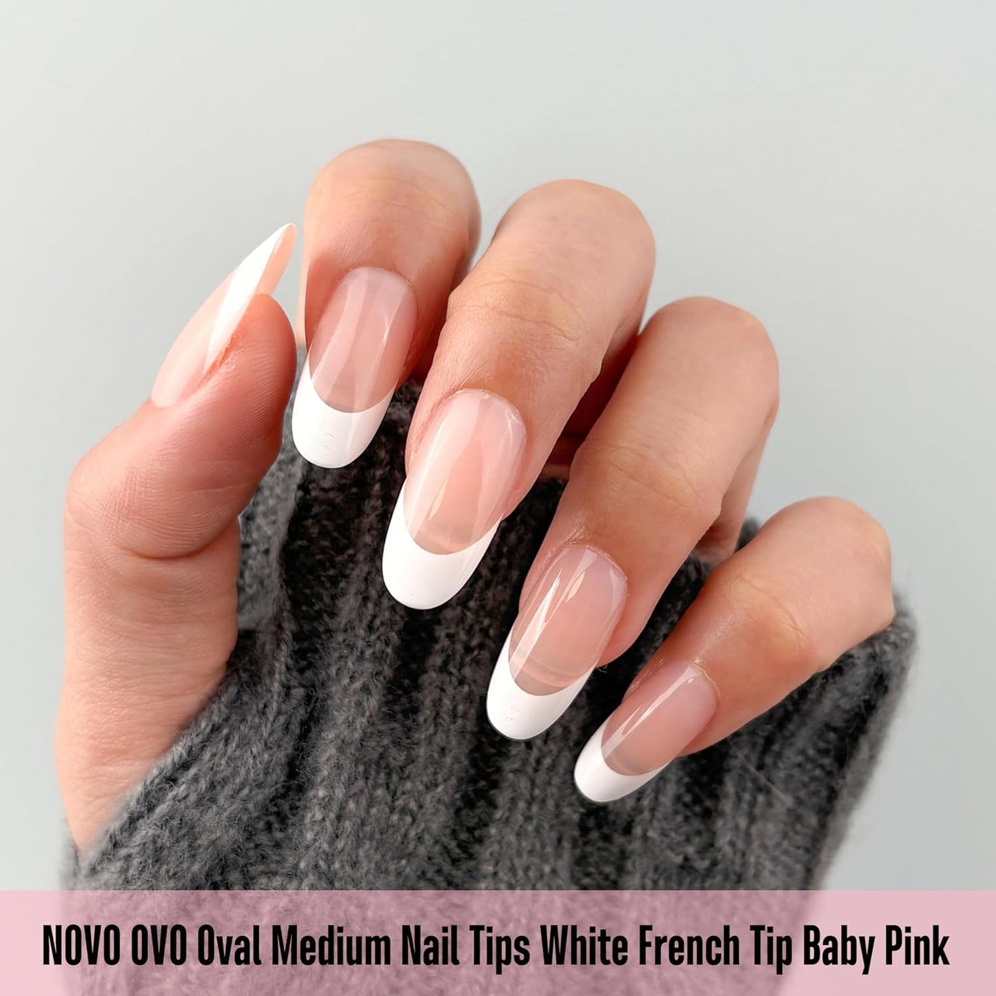 Medium Oval White French Tip BABY PINK