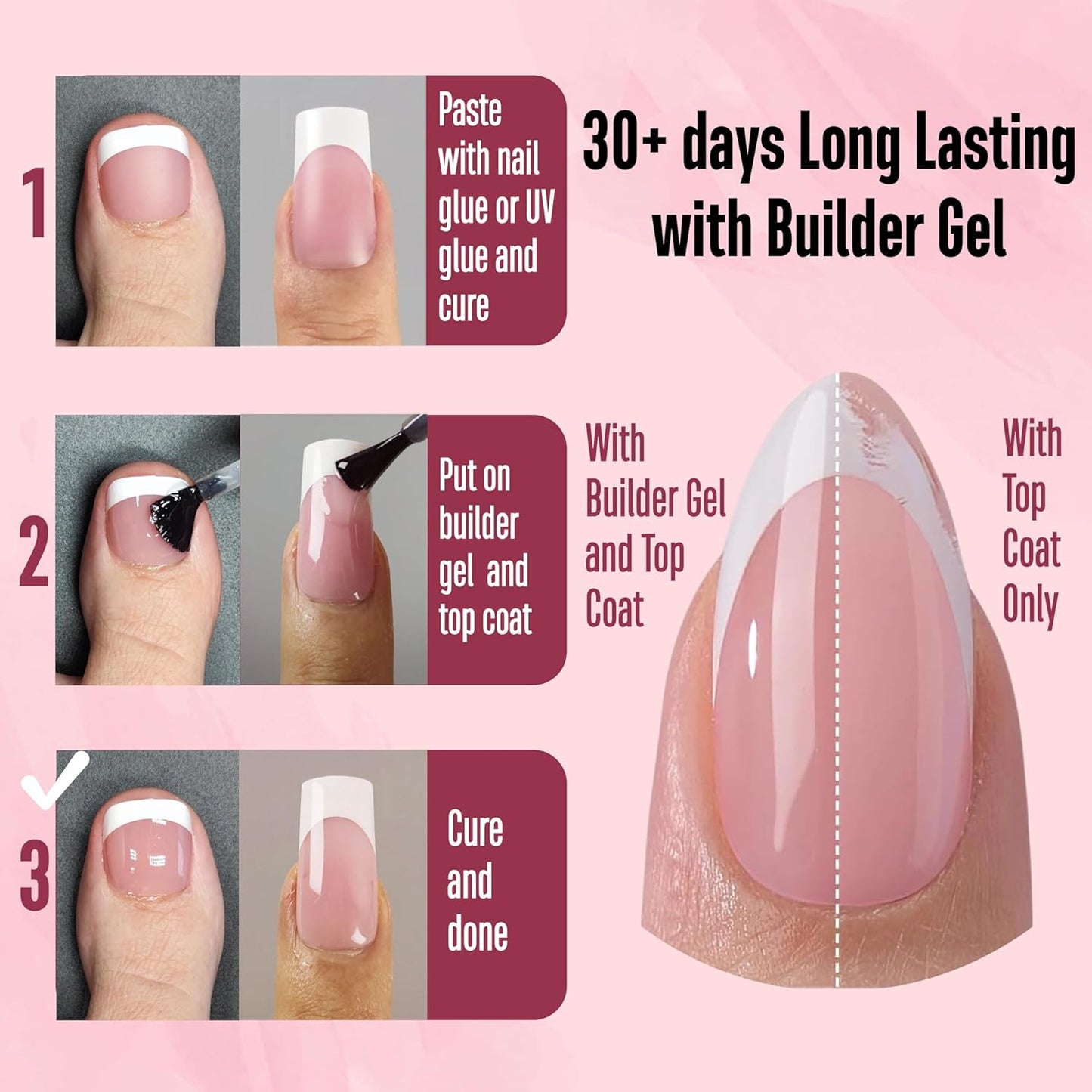 French Tip Nail Tips Set Berry Pink Hand And Foot