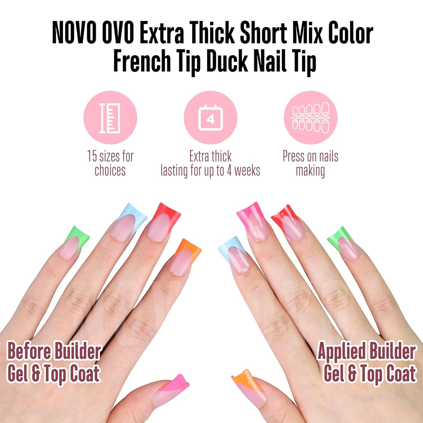 Short French Tip Duck Nail Tips Mix Color 12 Sizes 240 Pcs