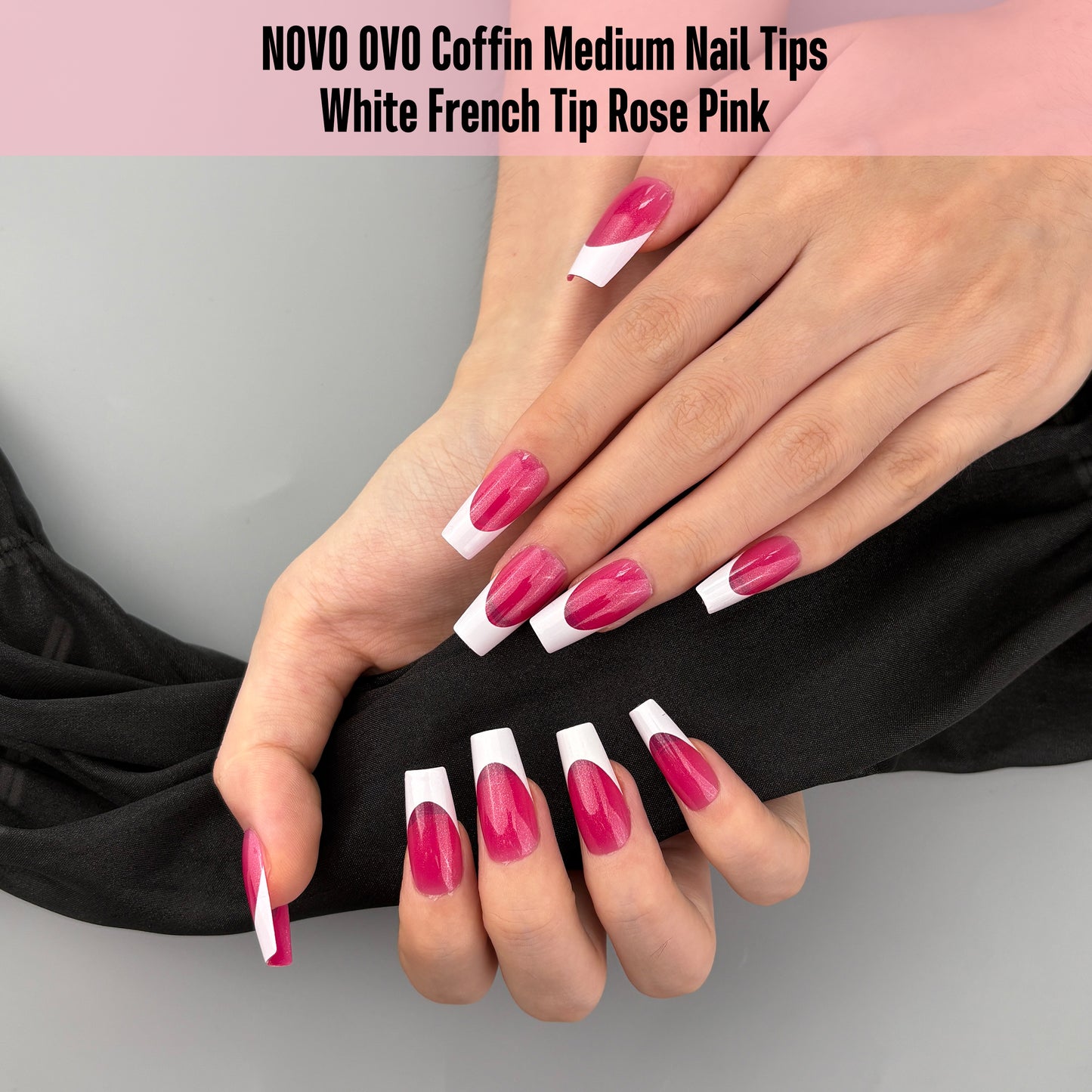 Medium Coffin White French Tip ROSE PINK