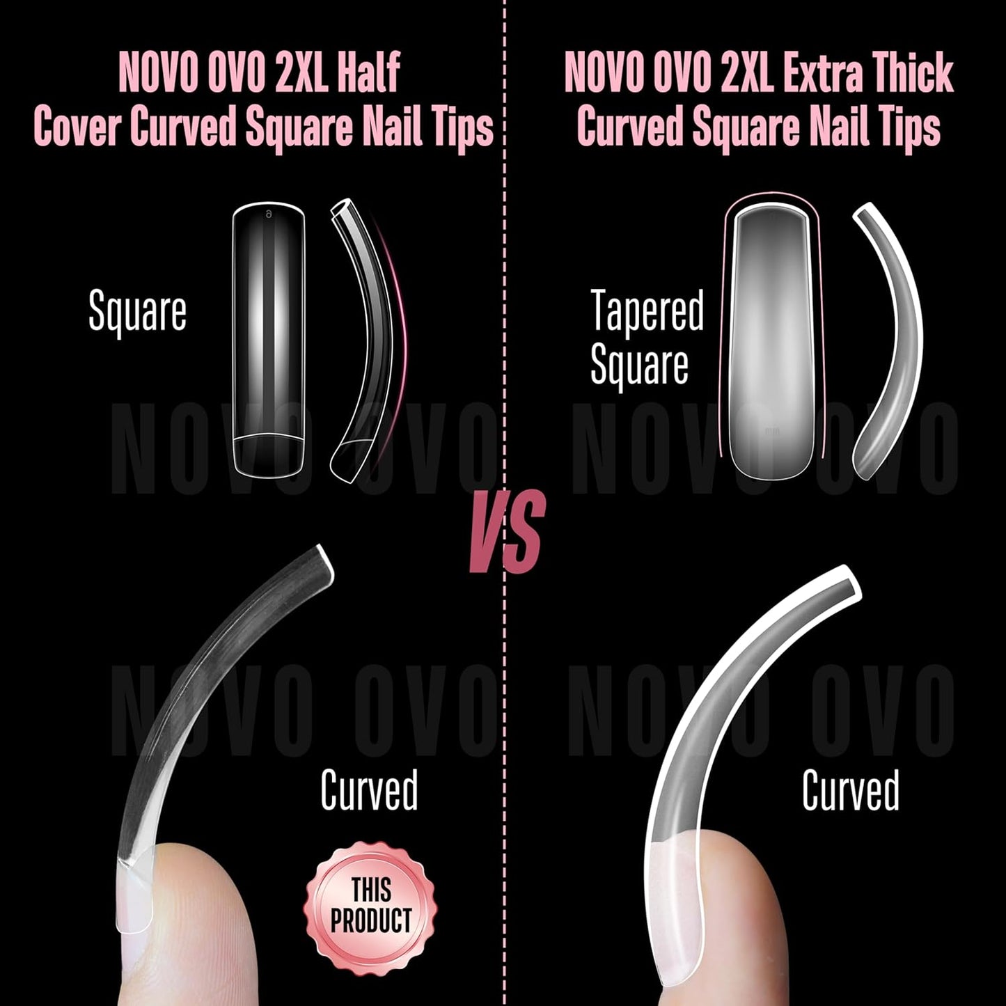 XXL Half Cover Curved Square Nail Tips