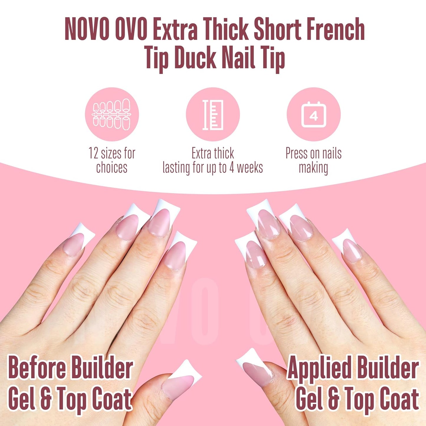 Duck Nails French Tip Berry Pink 12 Sizes 240 Pcs