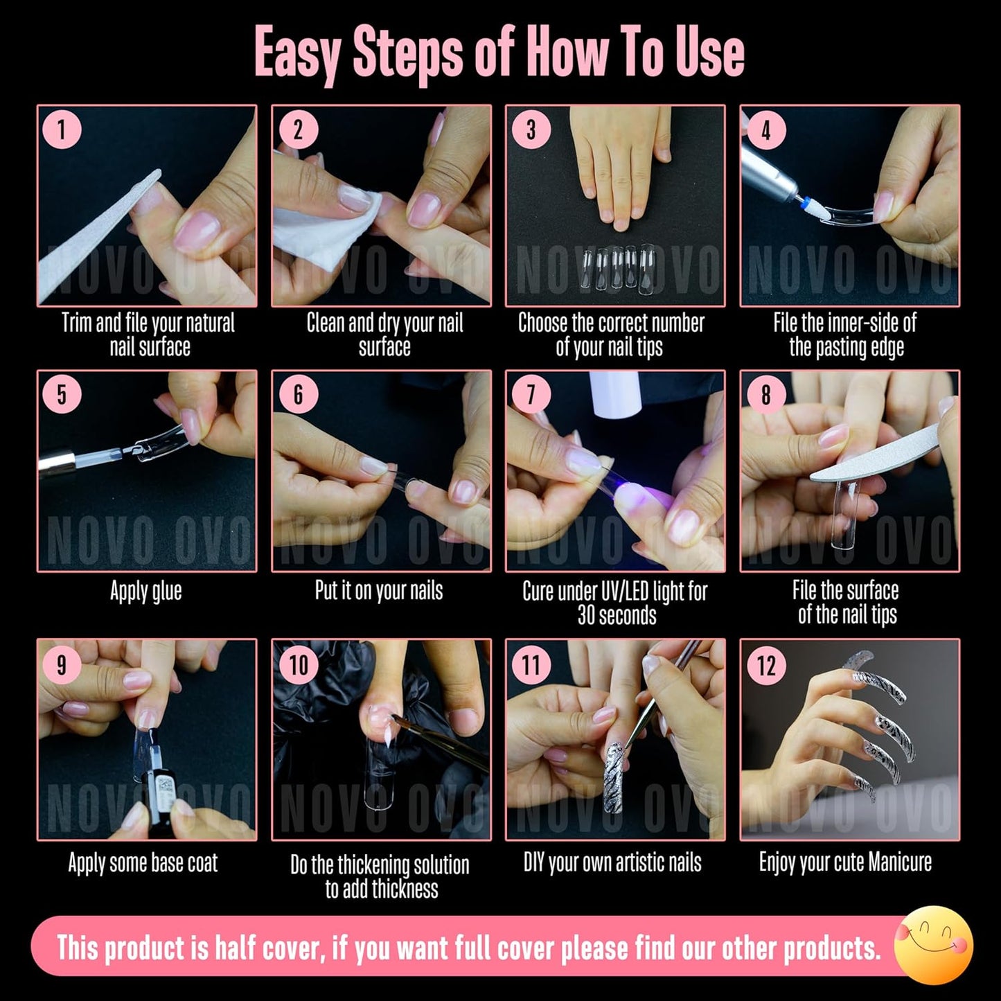 XXL Half Cover Curved Square Nail Tips