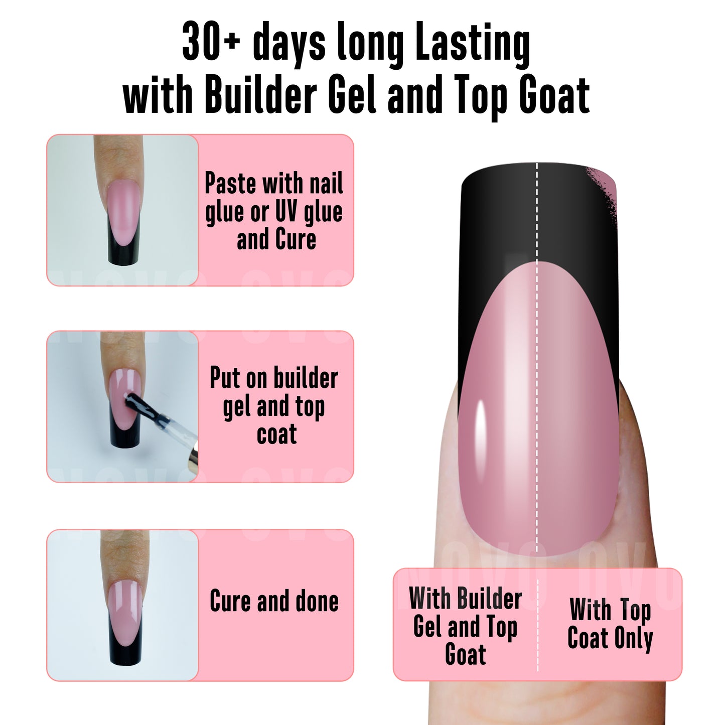 Halloween Black M Curved Square Nail Tip Black French Tips Berry Pink