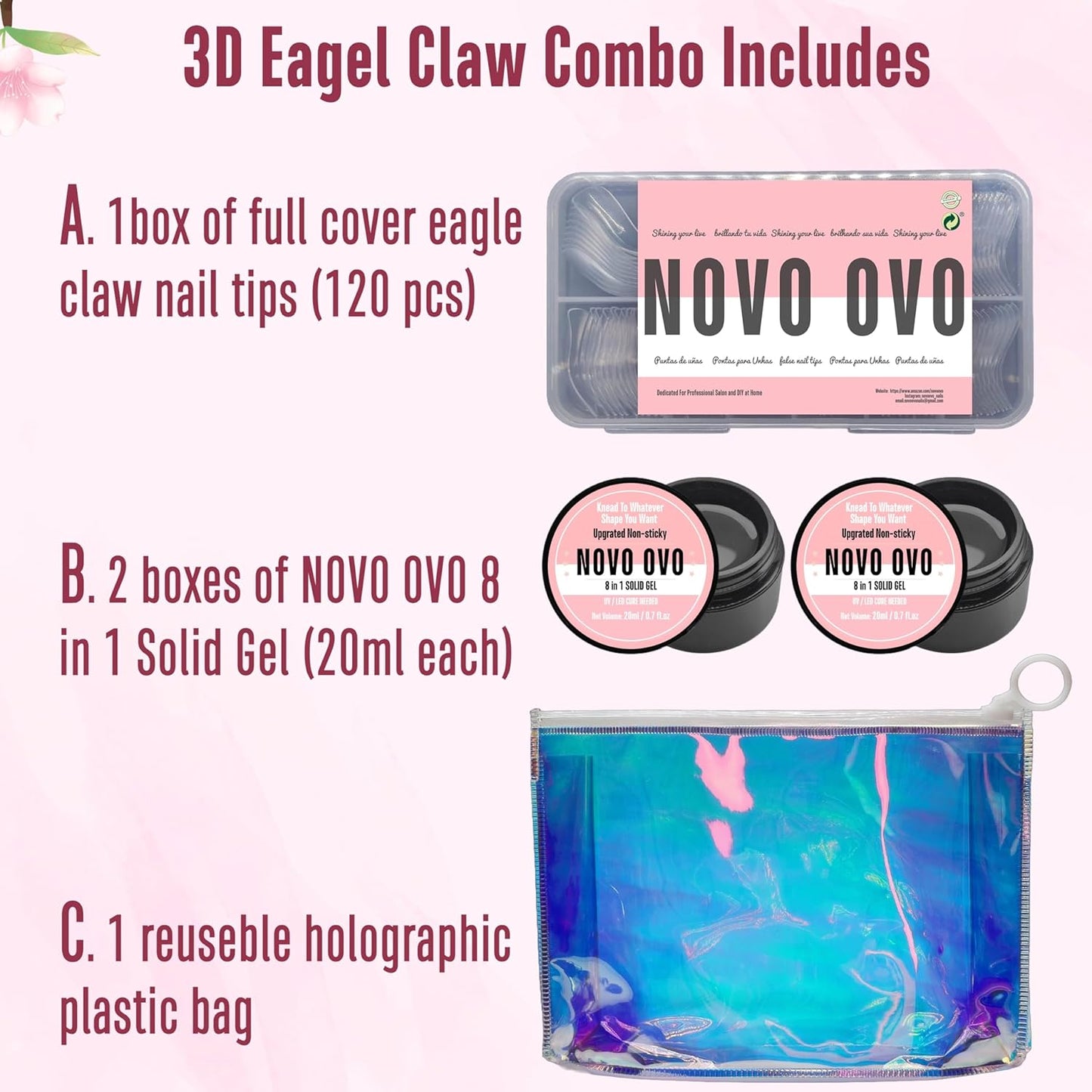Eagle Claw 3D Kit (120 Pcs) With 2 Solid Sulpture Gel Glue (20ml Each)