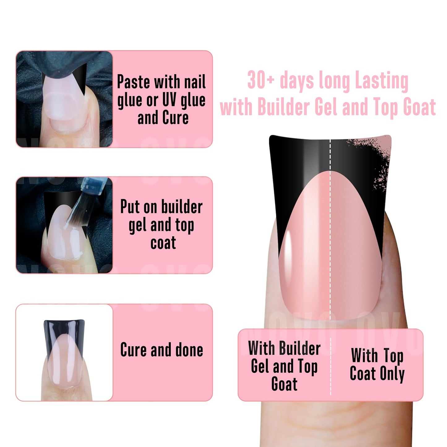 Halloween Black Duck Nails Black French Tip Baby Pink