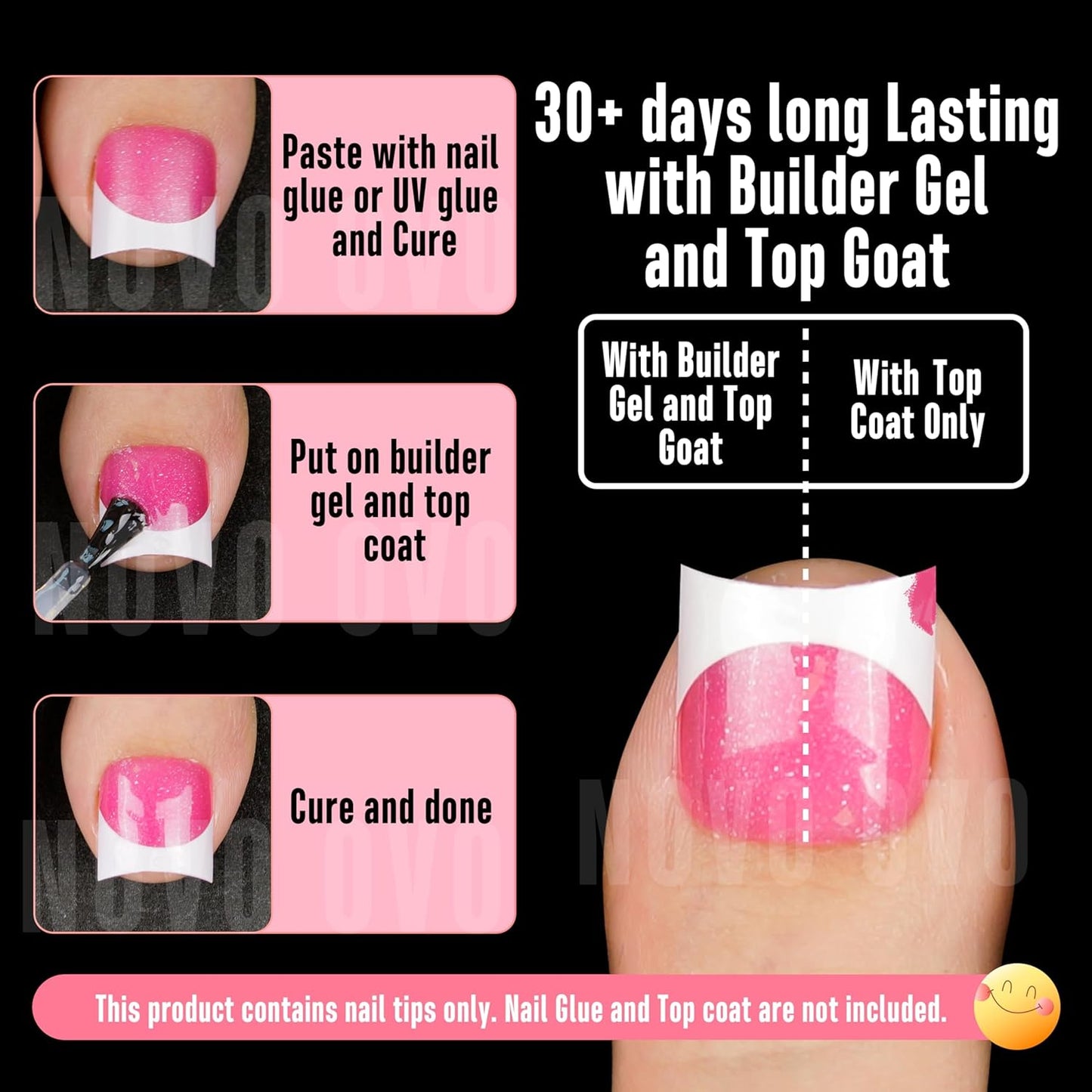 Halloween Short Sharp Square Toe Nail Tips With Moon Curve White French Tip Rose Pink
