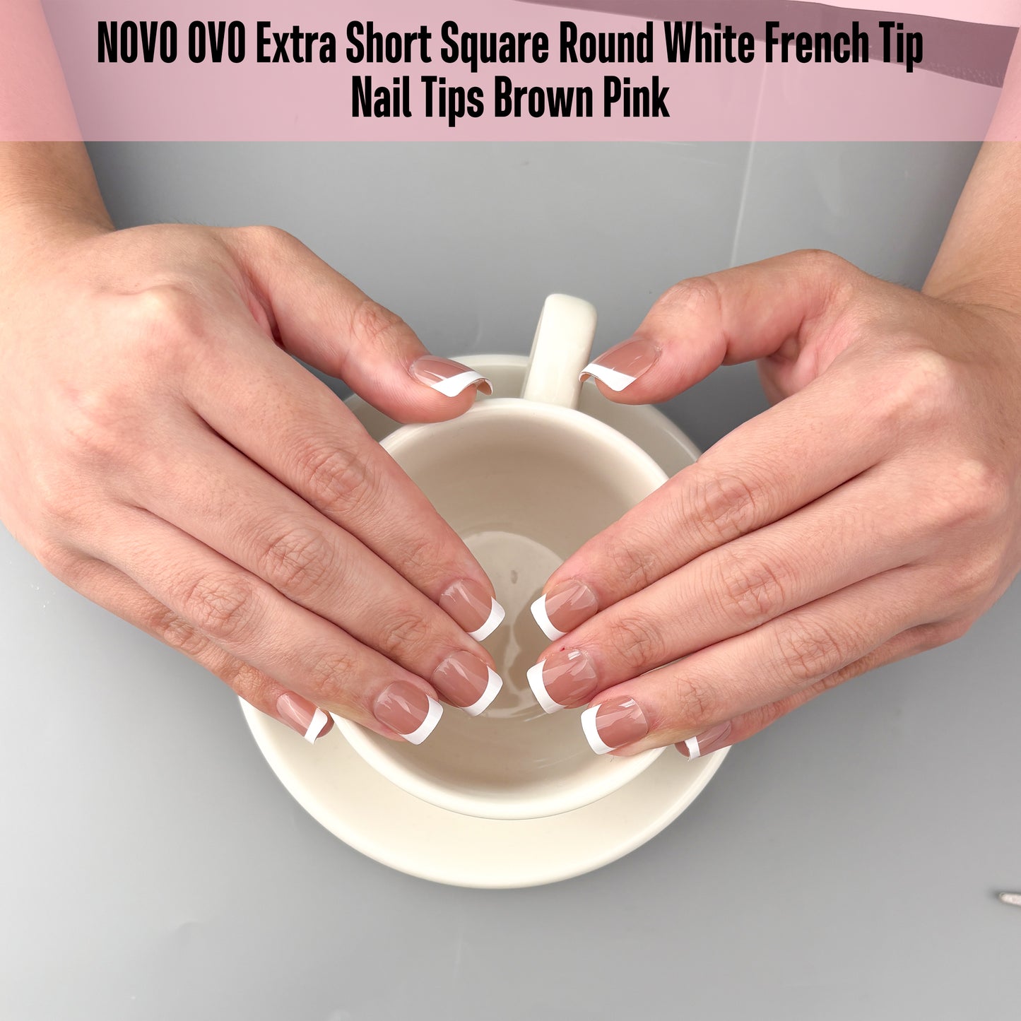 Extra Short XXS Square Round White French Tip BROWN PINK