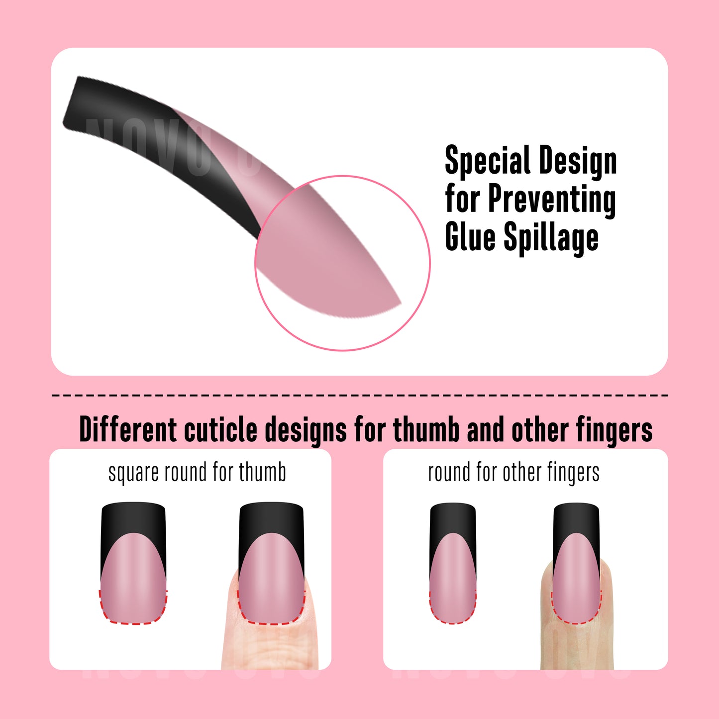 Halloween Black M Curved Square Nail Tip Black French Tips Berry Pink