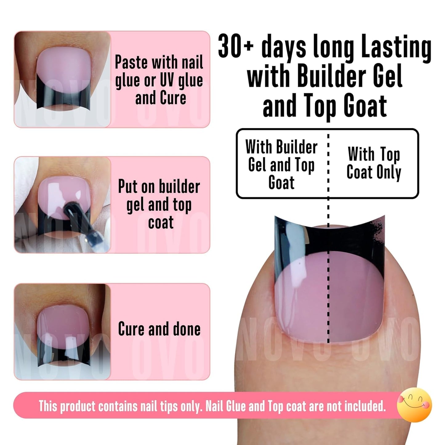 Halloween Black Short Sharp Square Toe Nail Tips with Moon Curve Black French Tip Berry Pink