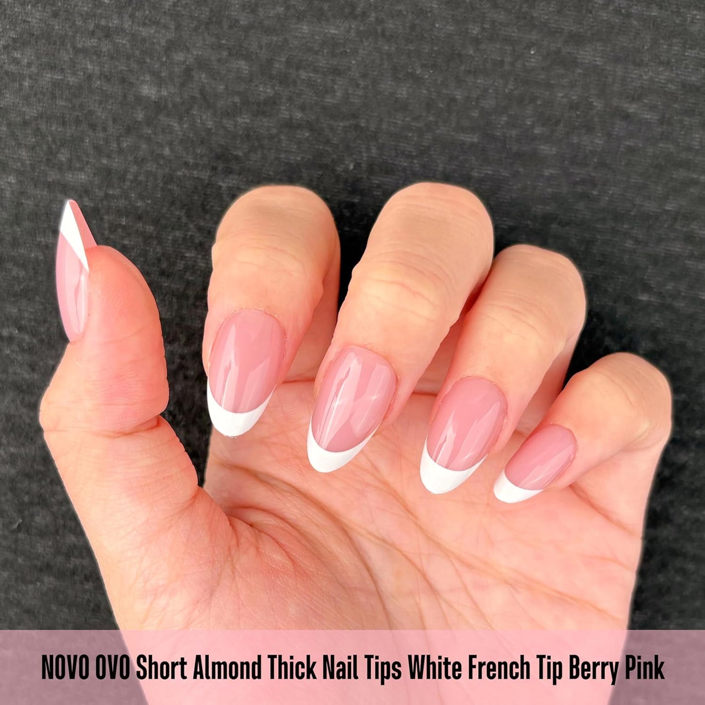Almond Short White French Tip Berry Pink