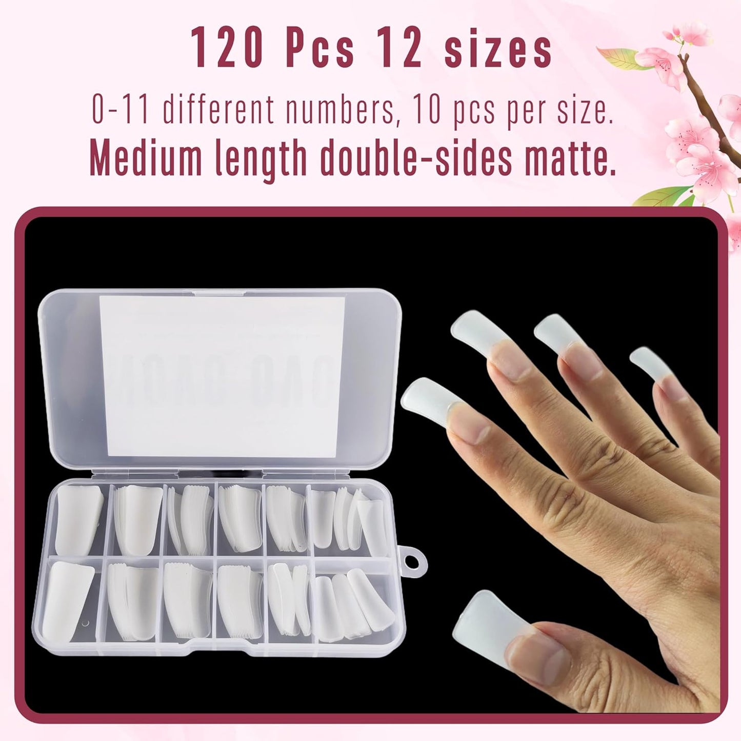 Long Duck Nail Tips Pre-Etched 12 Sizes 120 Pcs