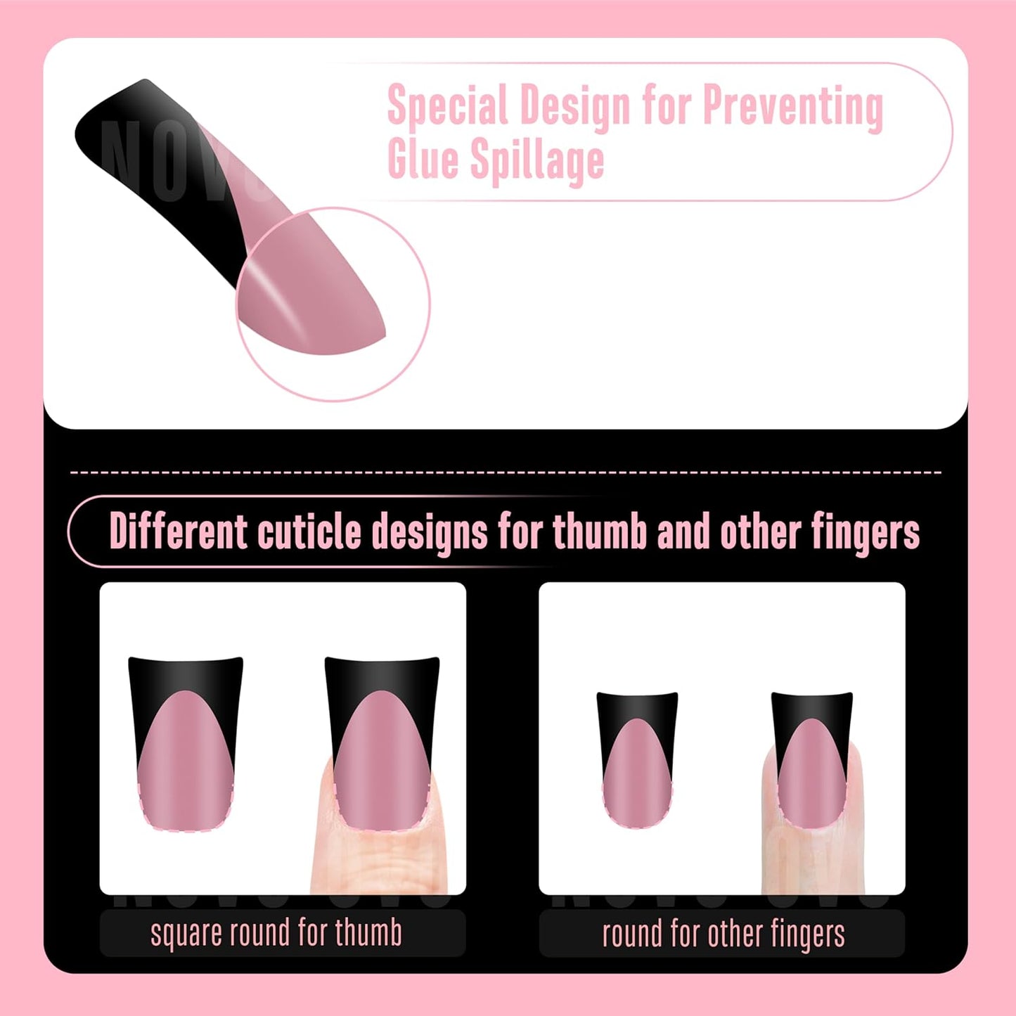Duck Nails Black French Tip Berry Pink 12 Sizes 240 Pcs