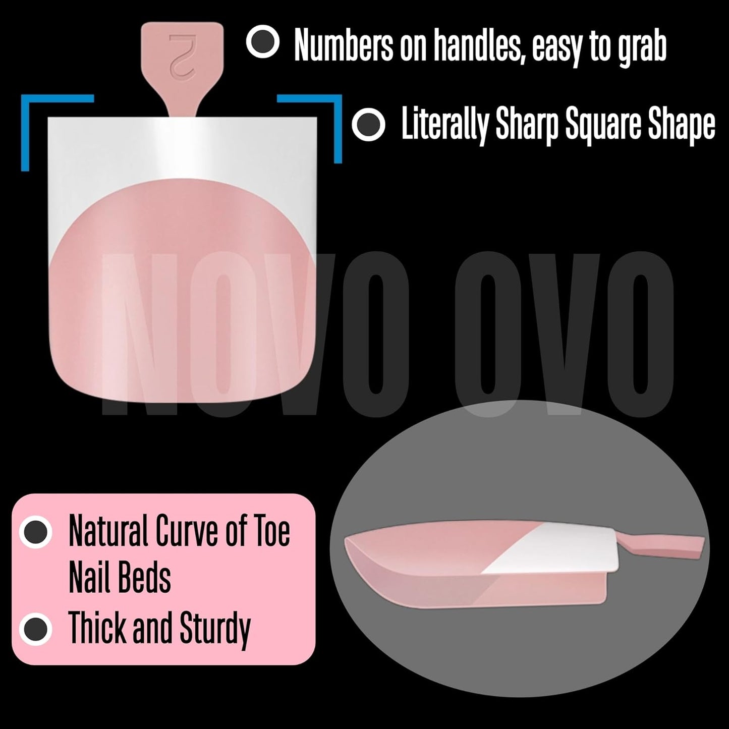 Sharp Square French Tip Toe Nail Tips BabyPink