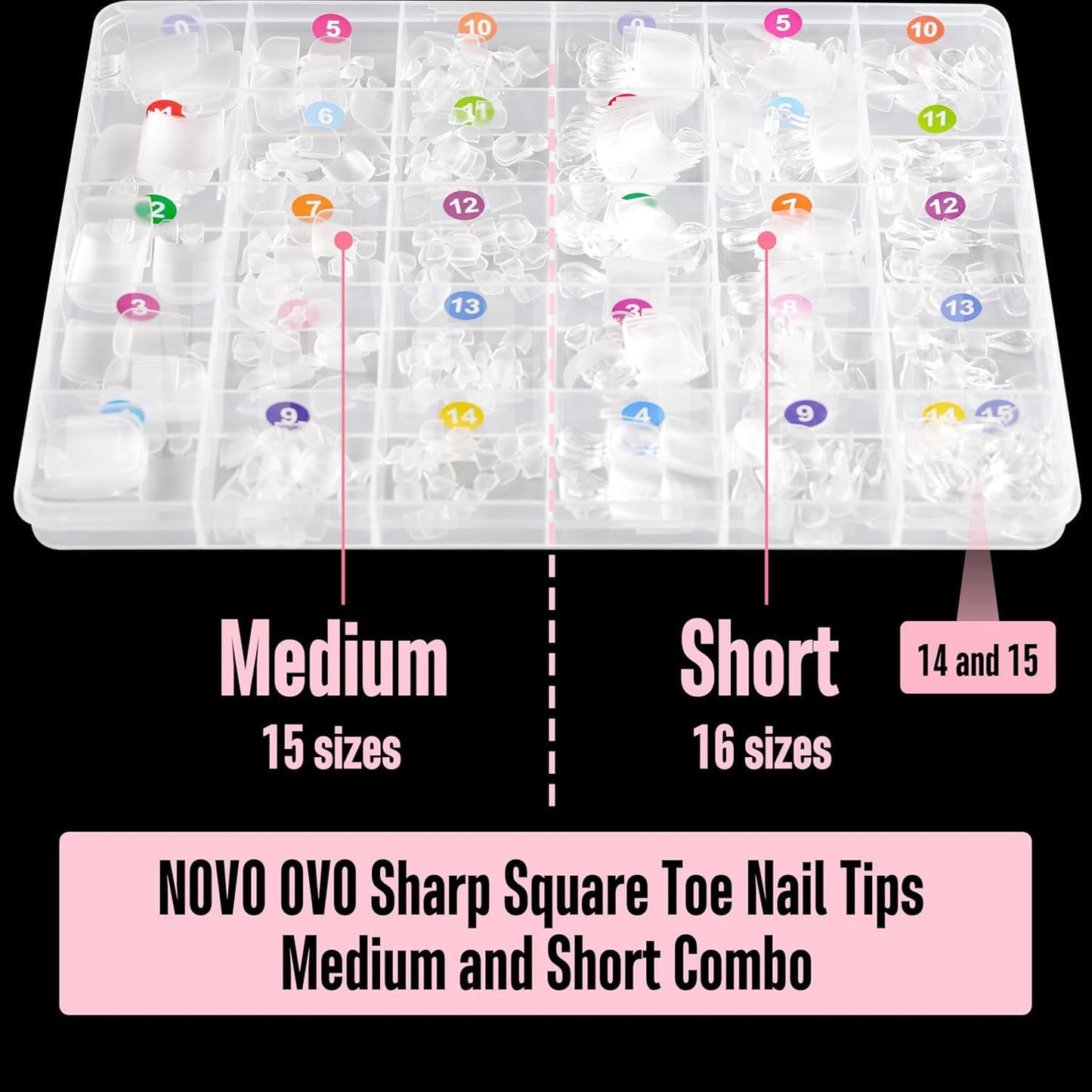 Short and Medium Sharp Square Toe Nail Tips Combo