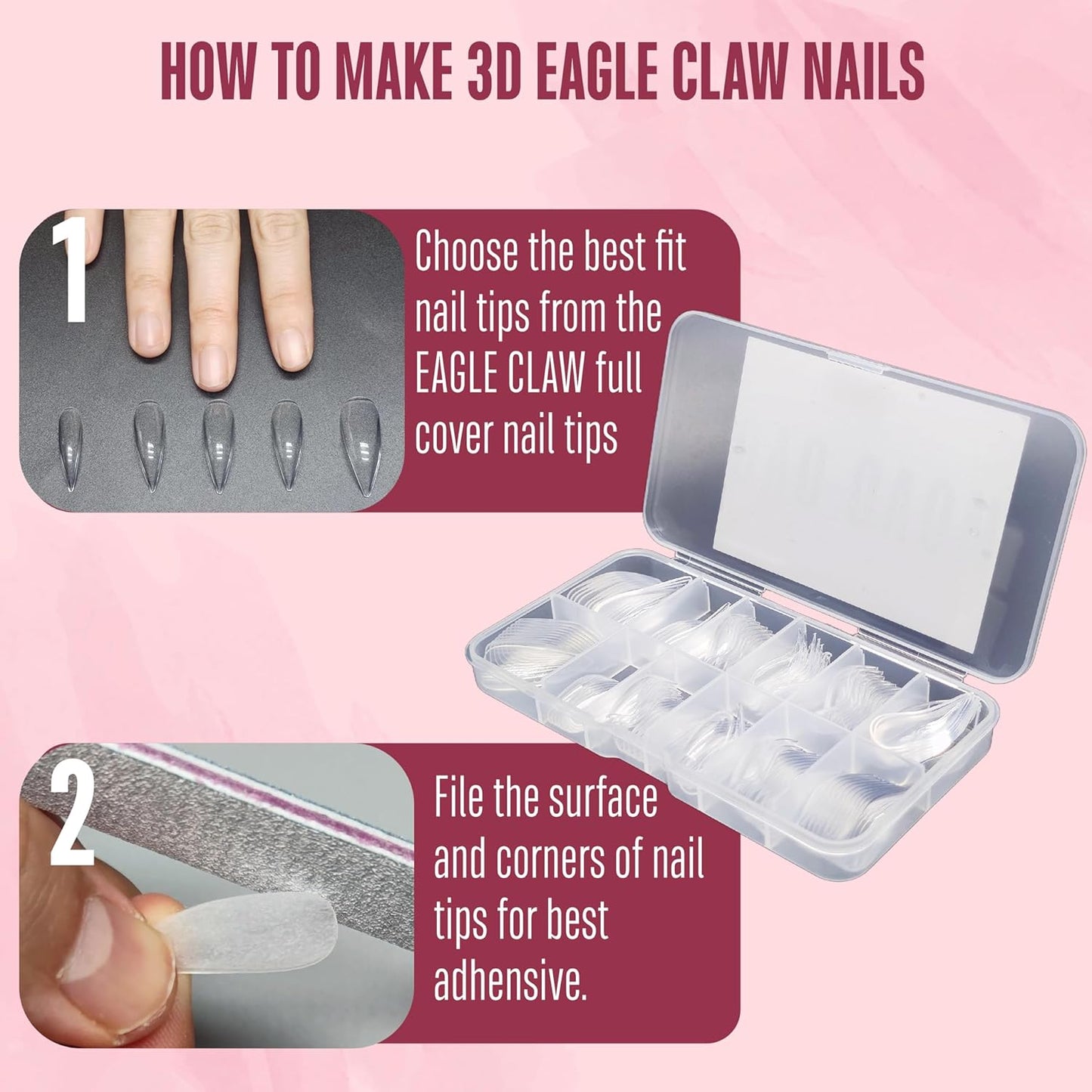 Eagle Claw 3D Kit (120 Pcs) With 2 Solid Sulpture Gel Glue (20ml Each)