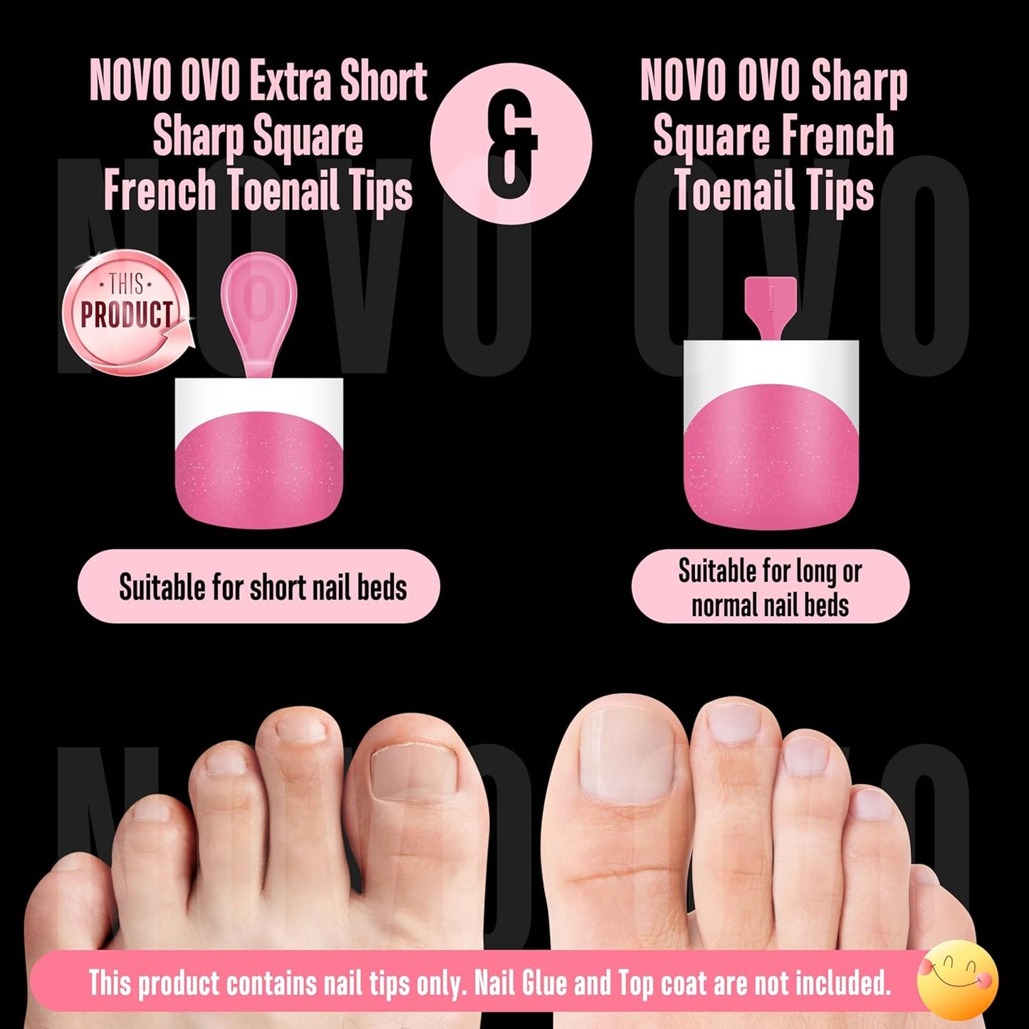 Extra Short Sharp Square Toe Nail Tips White French Tip Rose Pink