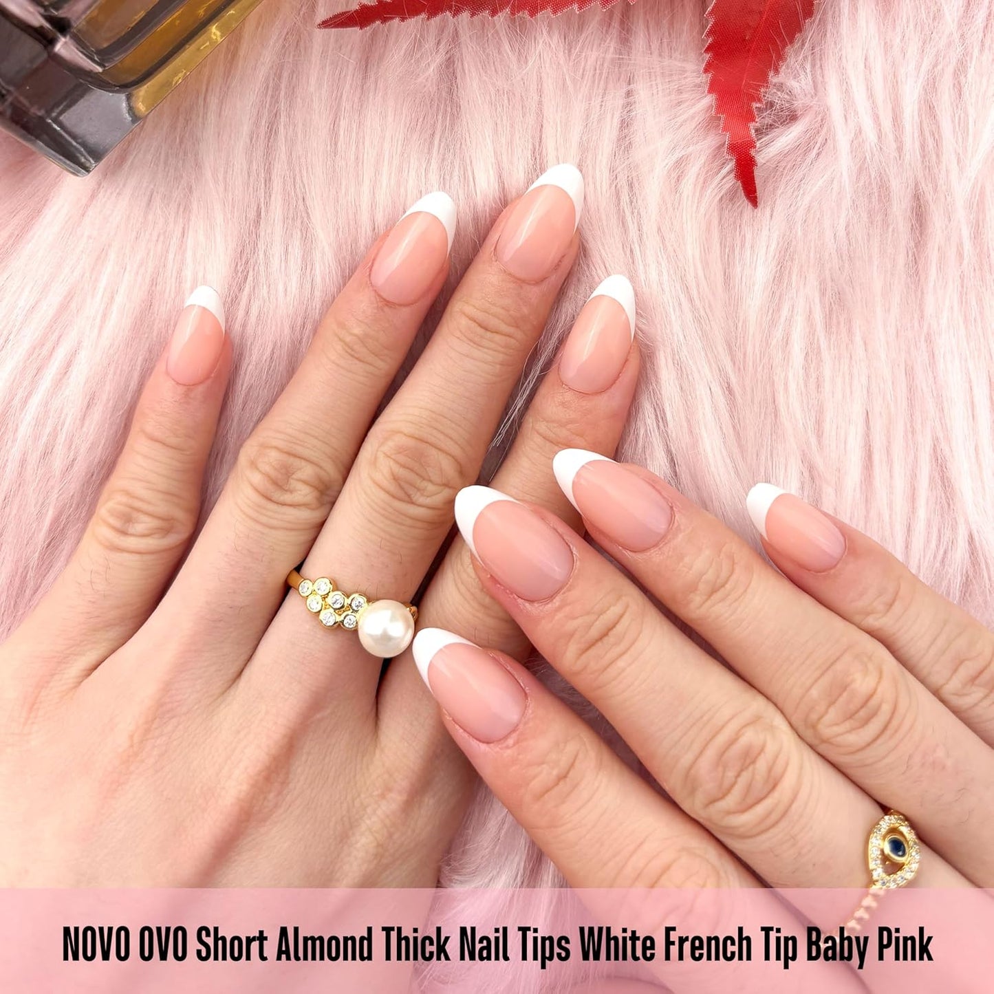Almond Short White French Tip Baby Pink