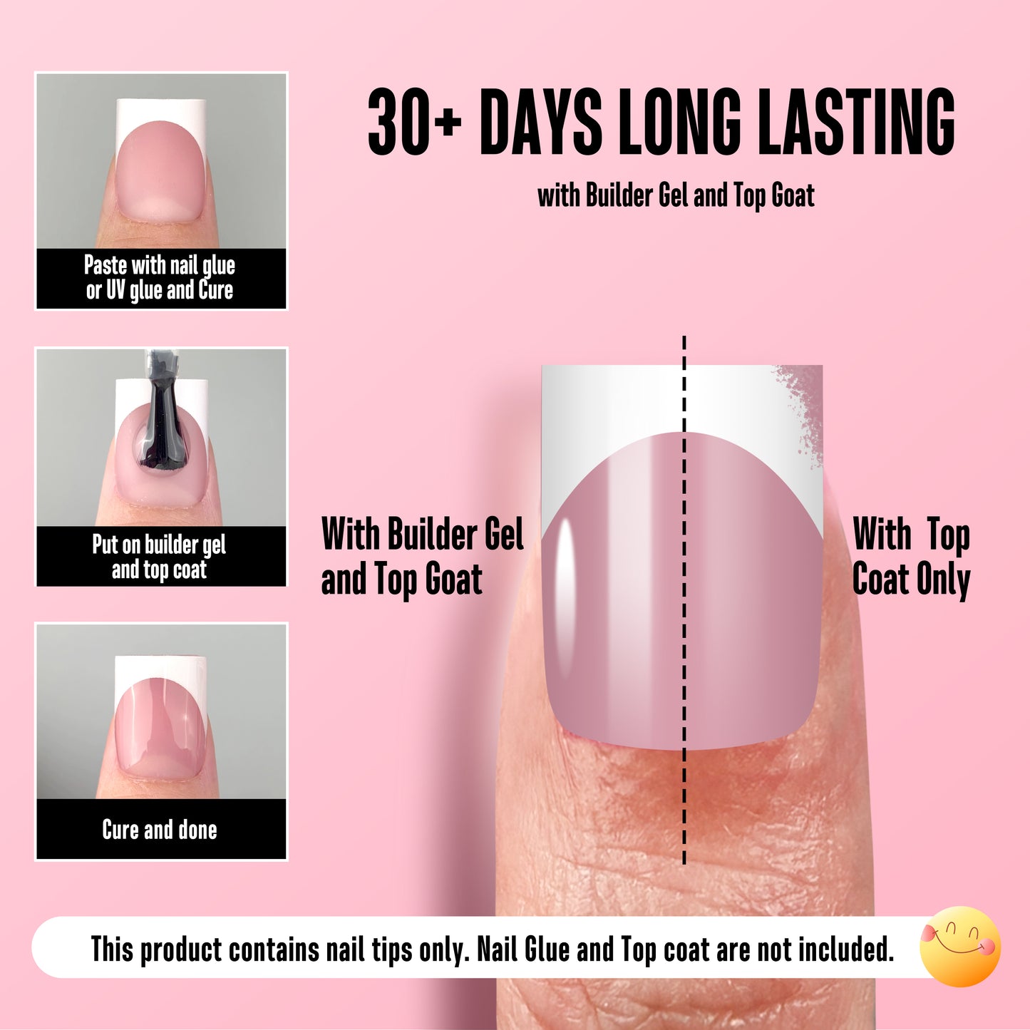 Short Sharp Square Nail Tips White French Tip BERRY PINK