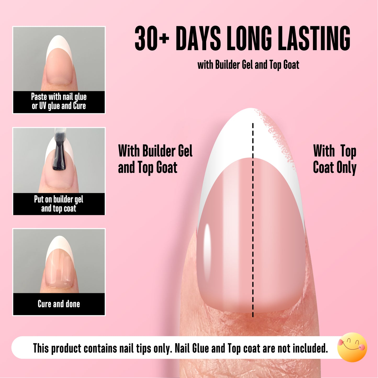 Medium Almond White French Tip BABY PINK