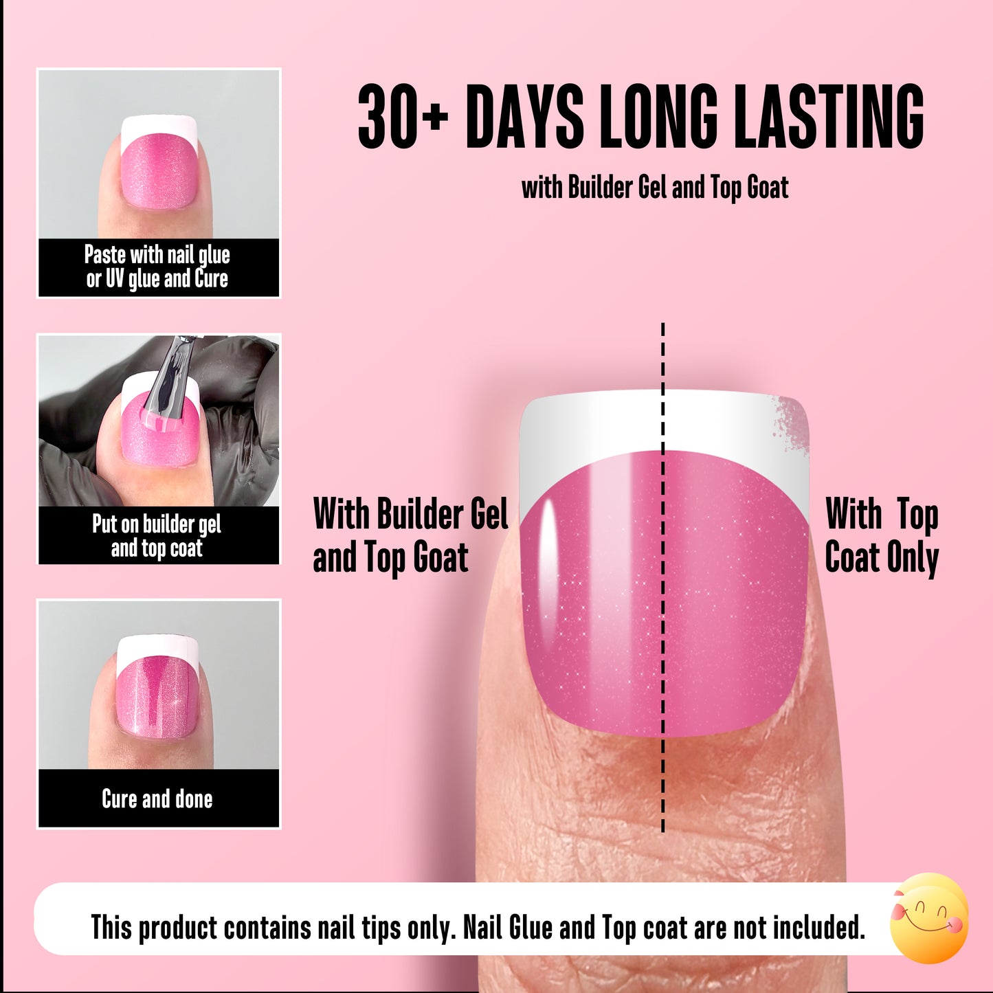 Extra Short XXS Square Round White French Tip ROSE PINK