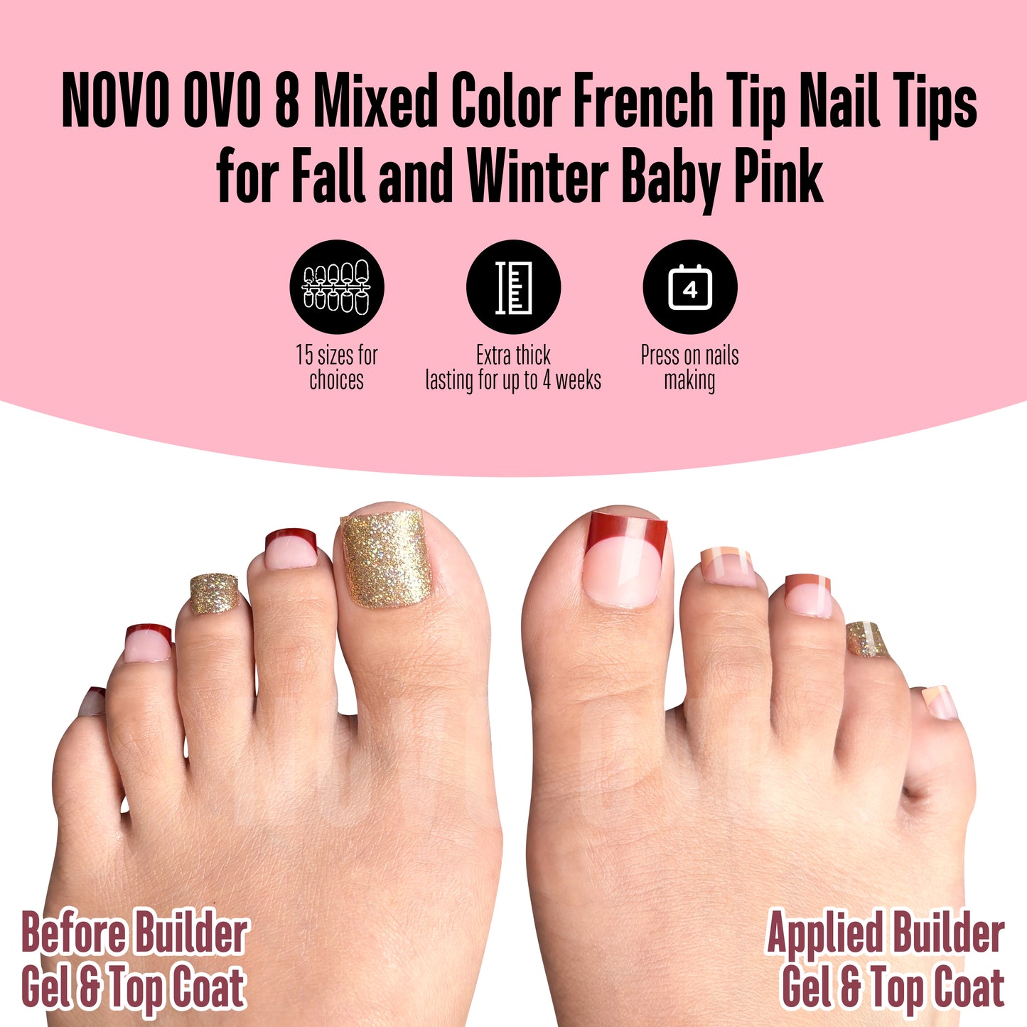 Sharp Square Toe Nail Tips BABY PINK 8 Color For Winter