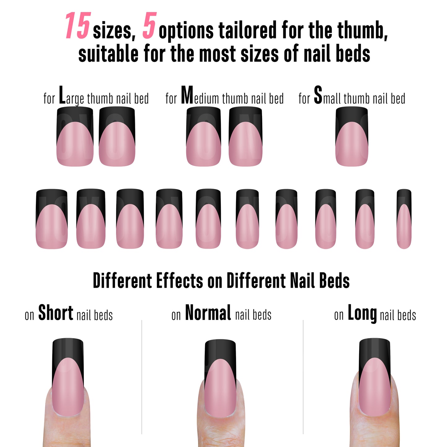 Halloween Black M Curved Square Nail Tip Black French Tips Berry Pink