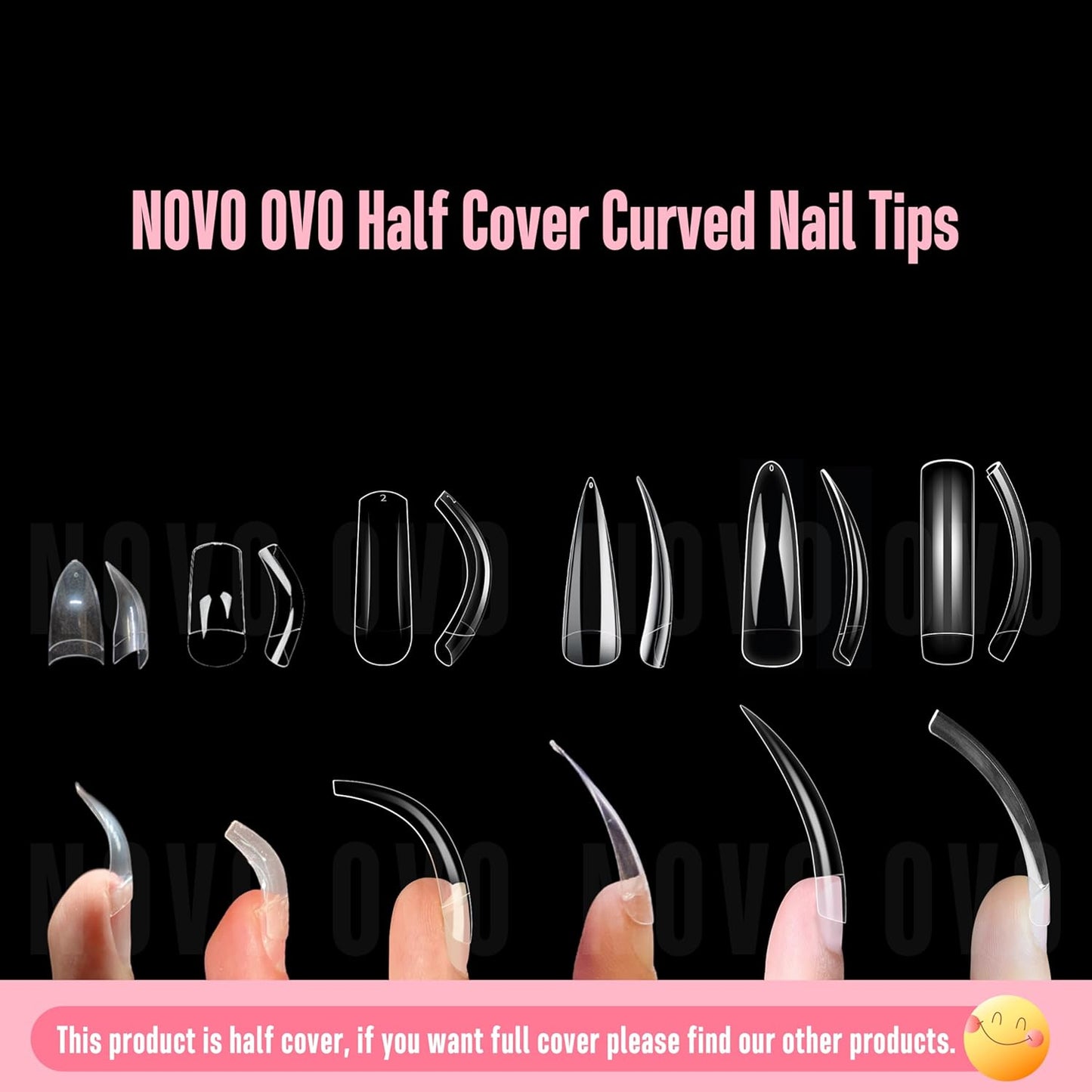 XXL Half Cover Curved Square Nail Tips