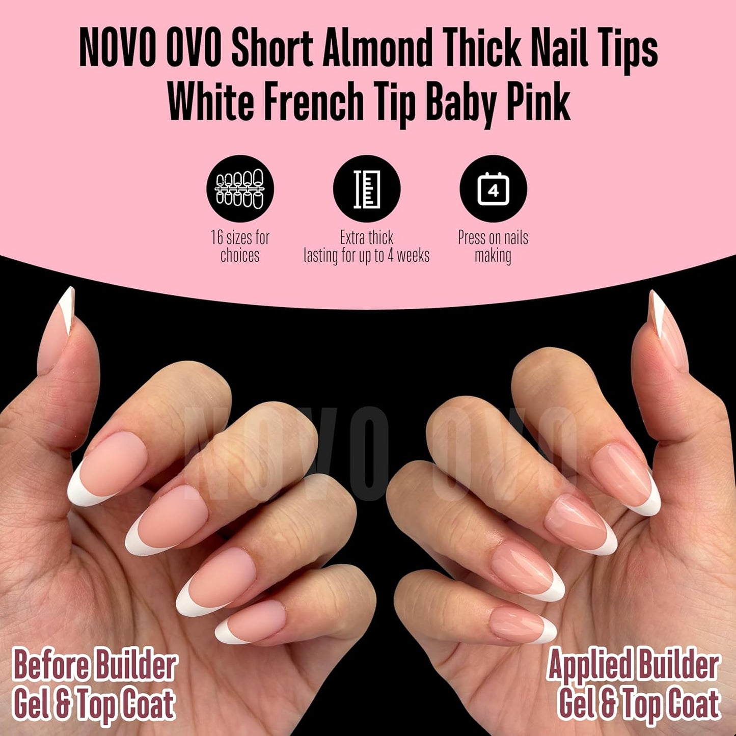 Almond Short White French Tip Baby Pink
