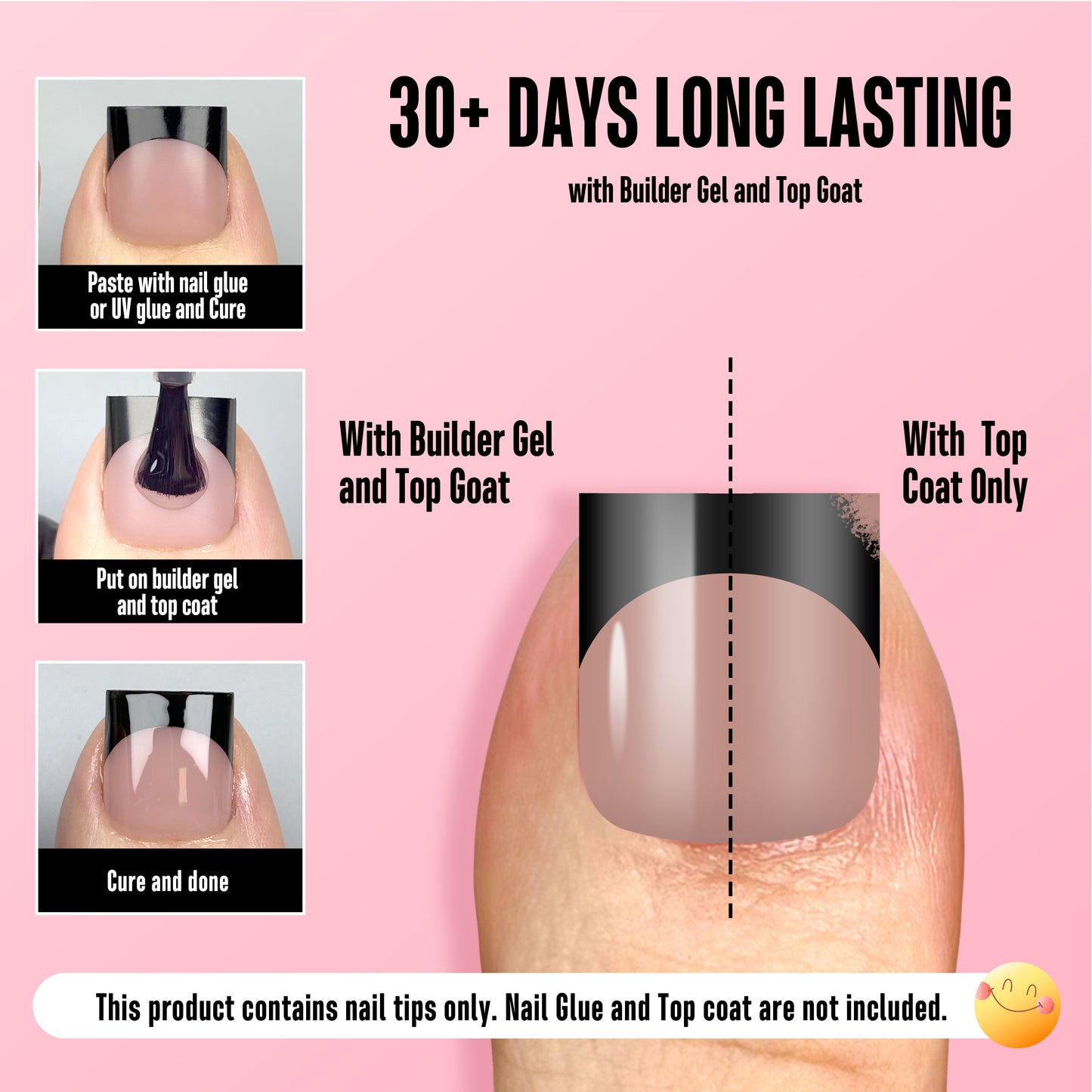 Sharp Square Toe Nail Tips Black French Tip Brown Pink