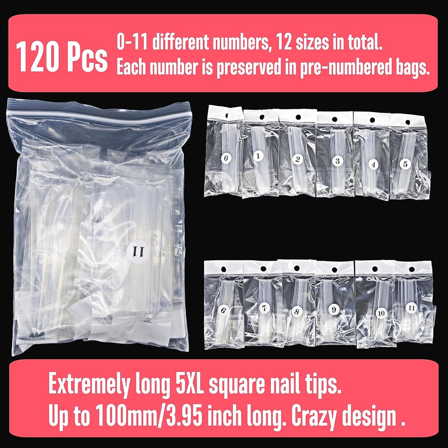 Super Long Square 120 Pcs 12 Sizes