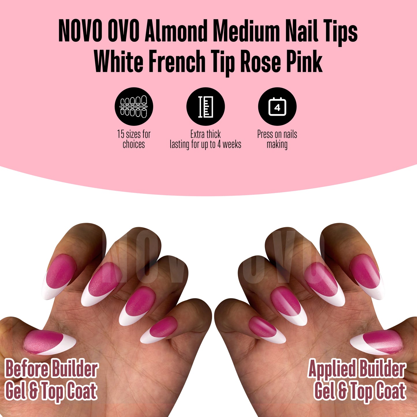 Medium Almond White French Tip ROSE PINK