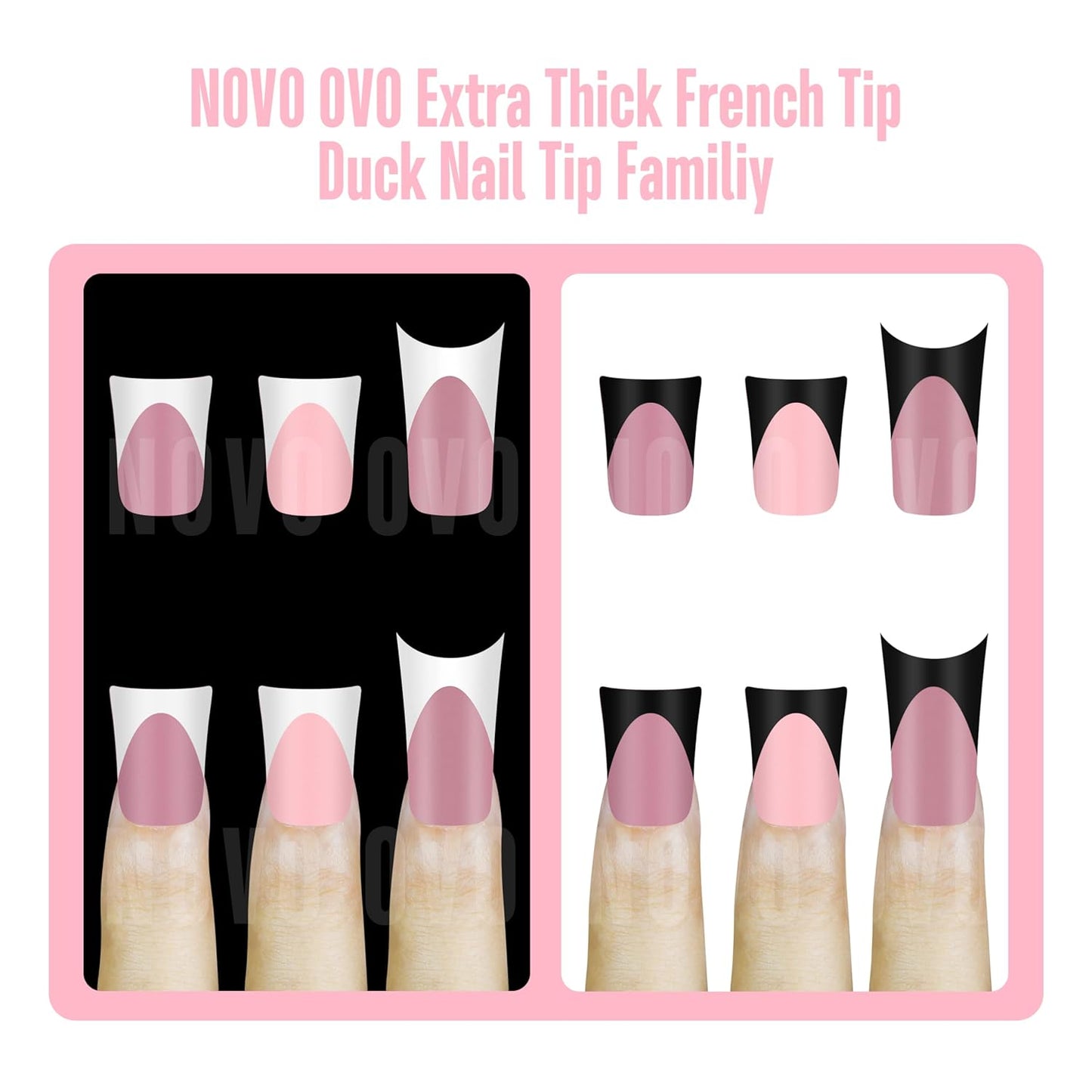 Duck Nails Black French Tip Baby Pink 12 Sizes 240 Pcs