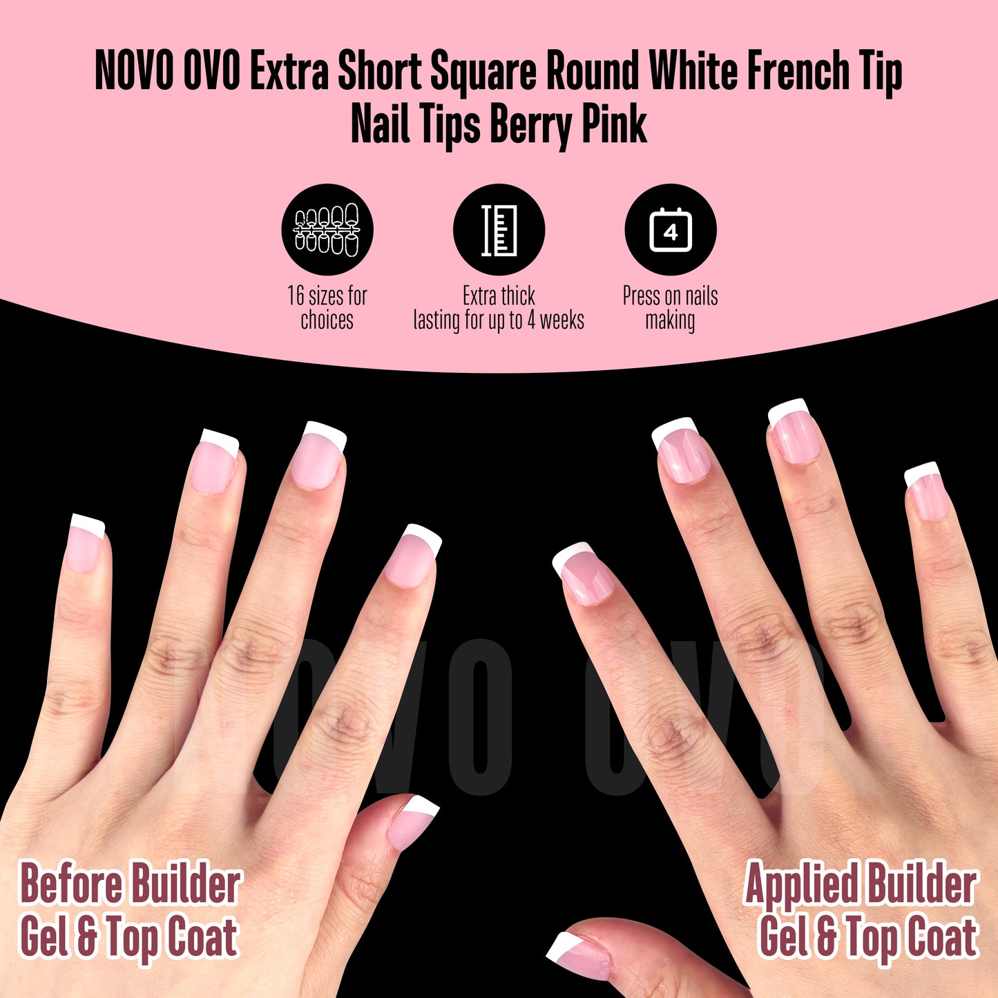 Extra Short Square Round White French Tip BERRY PINK